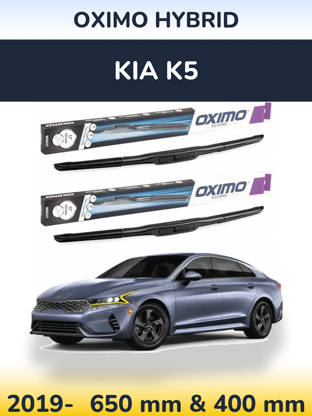Front wiper blade set Oximo Hybrid 650 & 400 мм for KIA K5 2019-2026