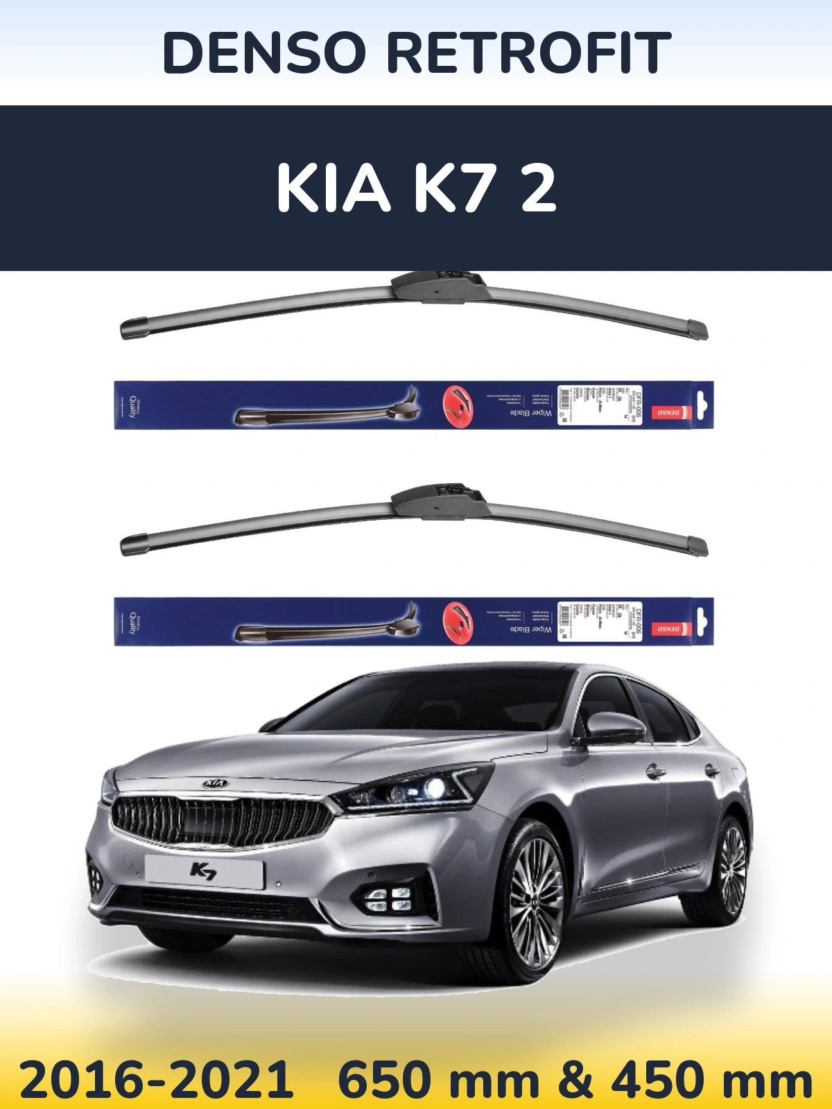 Front wiper blade set Denso Retrofit 650 & 450 мм for KIA K7 2 2016-2021