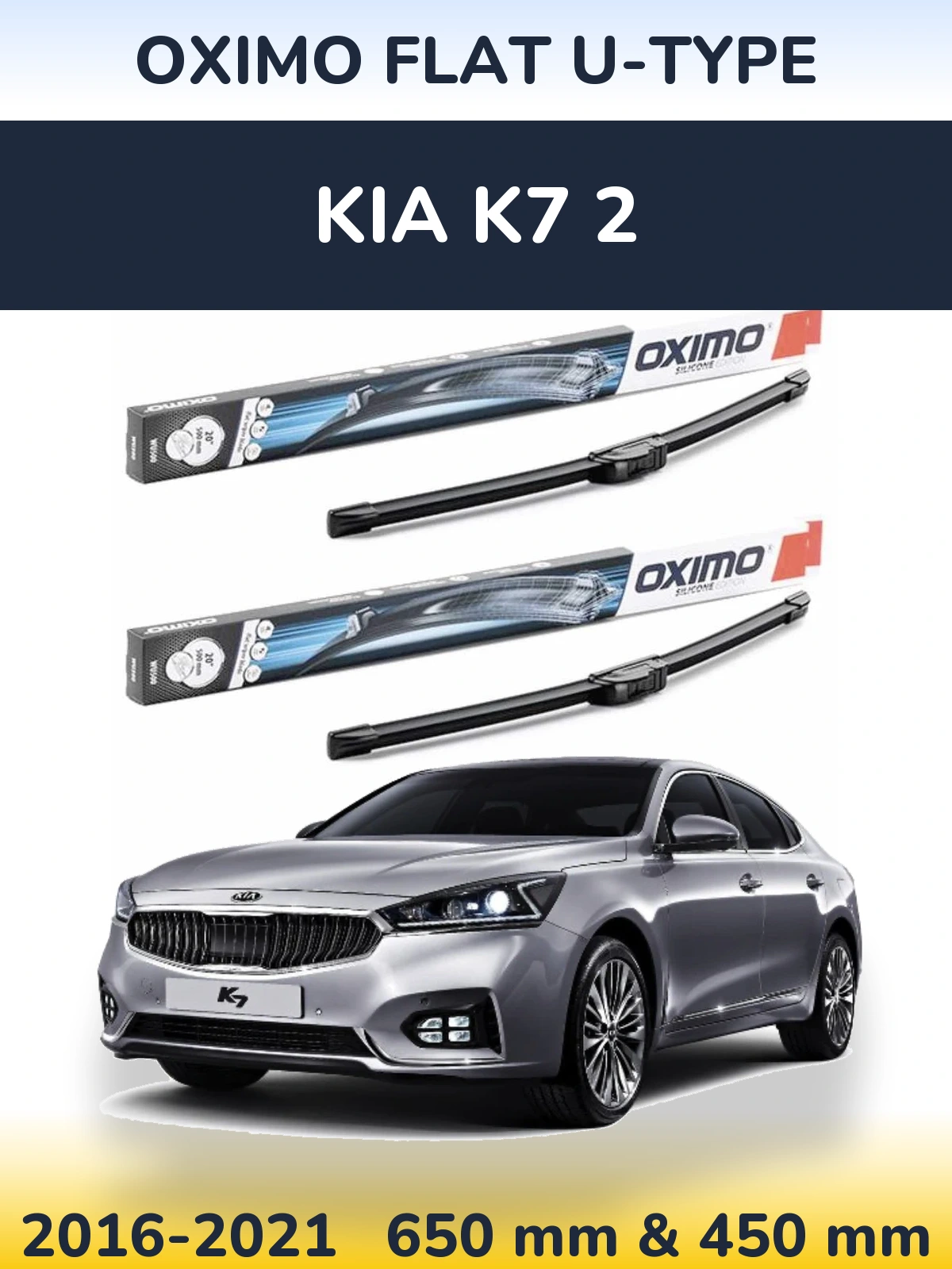 Front wiper blade set Oximo Flat U-type 650 & 450 мм for KIA K7 2 2016-2021