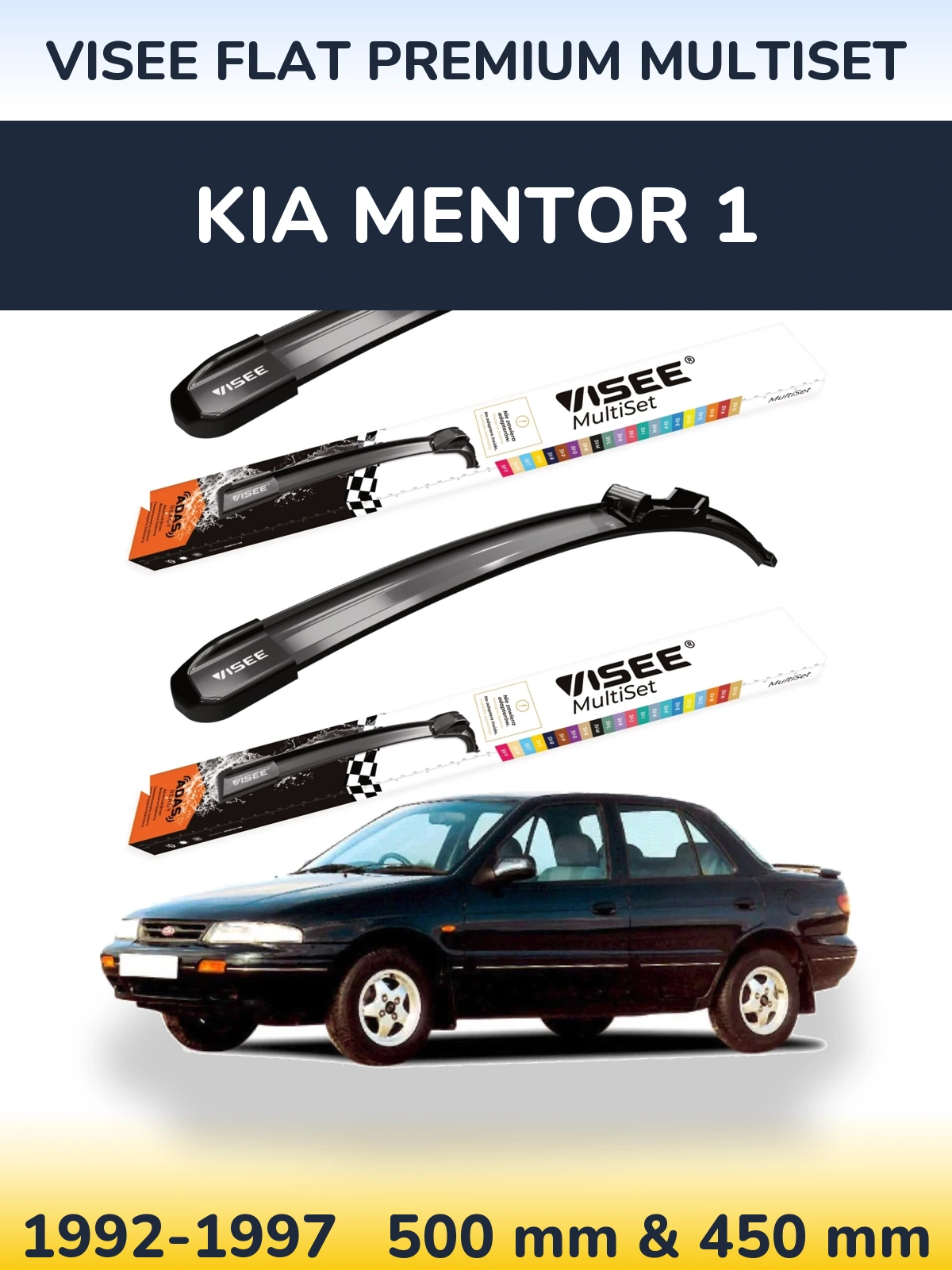 Front wiper blade set VISEE FLAT PREMIUM MultiSet 500 & 450 мм for KIA Mentor 1 1992-1997
