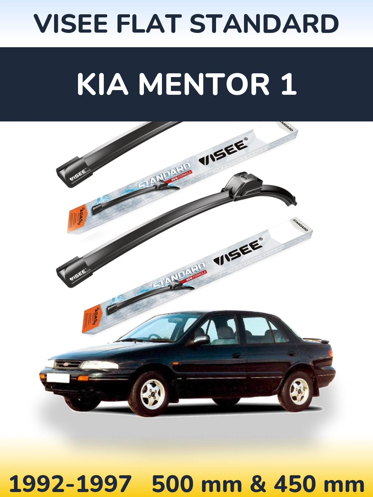 Front wiper blade set VISEE FLAT STANDARD 500 & 450 мм for KIA Mentor 1 1992-1997