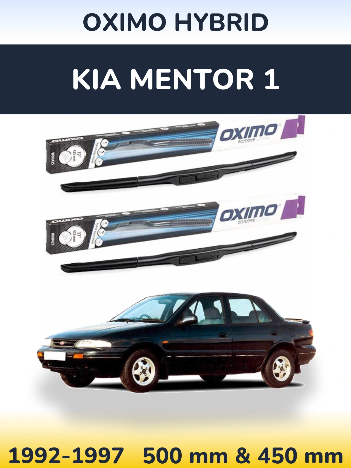 Front wiper blade set Oximo Hybrid 500 & 450 мм for KIA Mentor 1 1992-1997