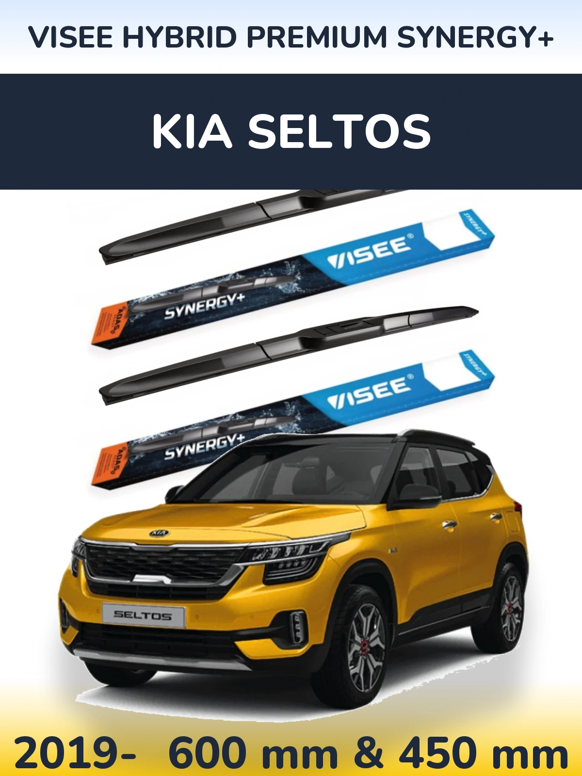Front wiper blade set VISEE HYBRID PREMIUM SYNERGY+ 600 & 450 mm for KIA Seltos 2019-2026