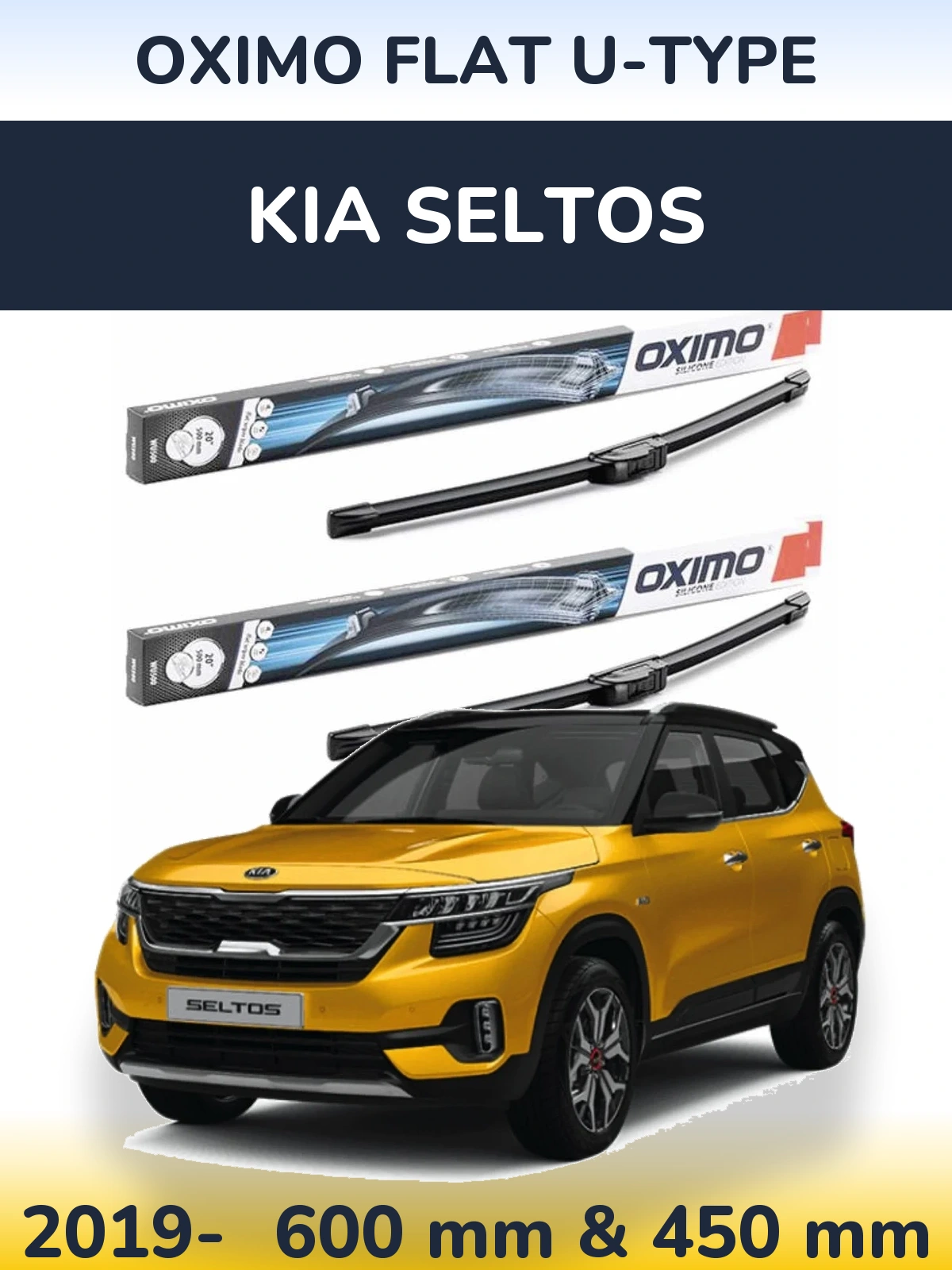 Front wiper blade set Oximo Flat U-type 600 & 450 мм for KIA Seltos 2019-2026
