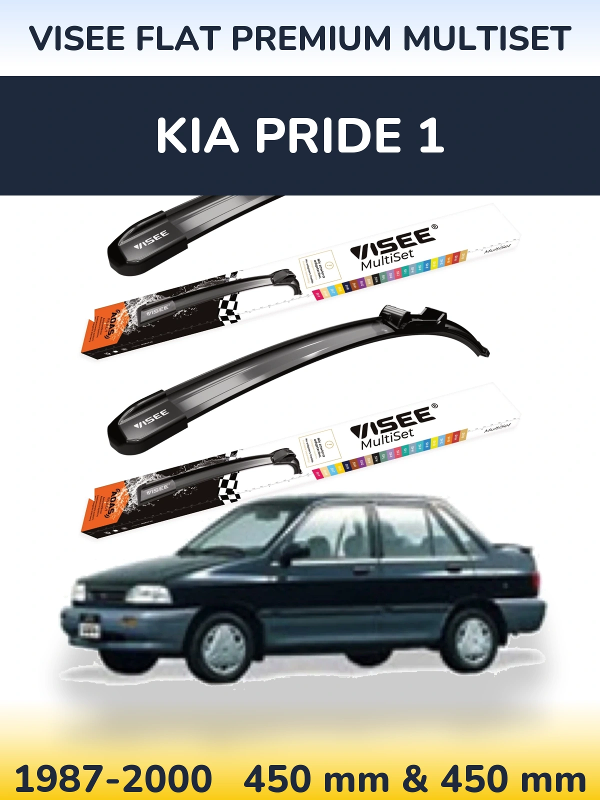 Komplet przednich wycieraczek VISEE FLAT PREMIUM MultiSet 450 & 450 mm do KIA Pride 1 1987-2000