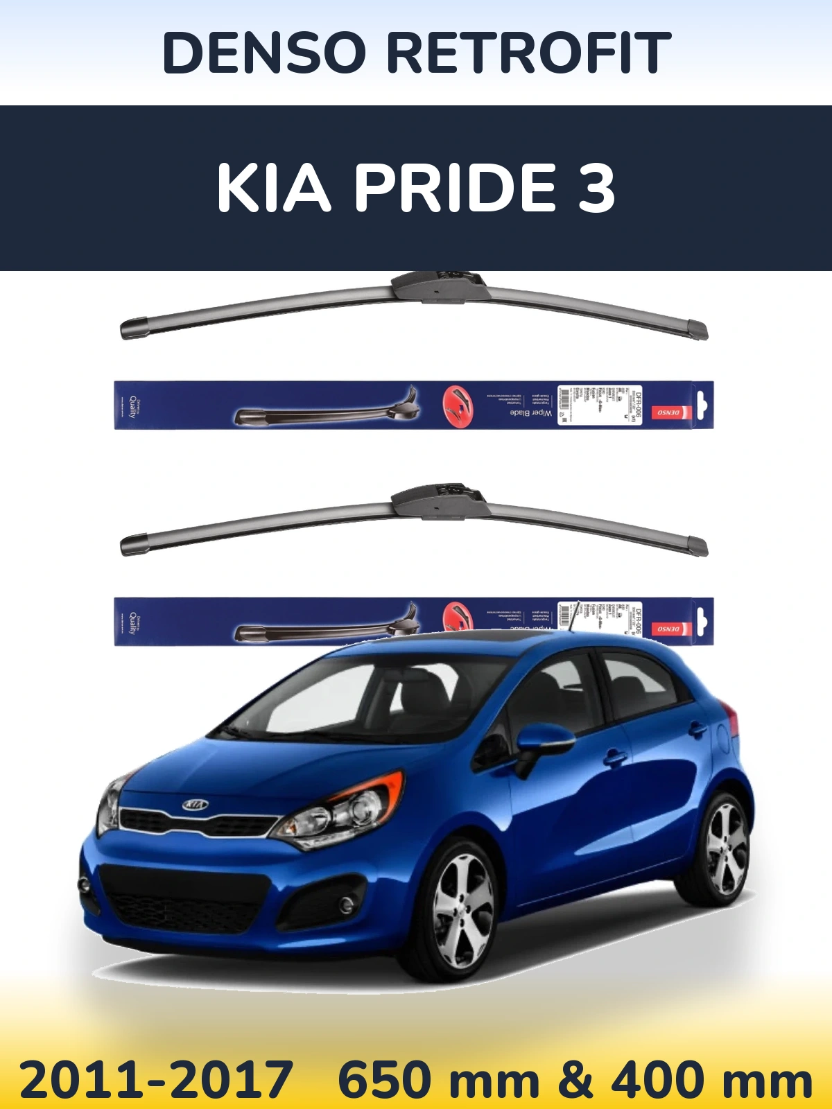 Front wiper blade set Denso Retrofit 650 & 400 мм for KIA Pride 3 2011-2017