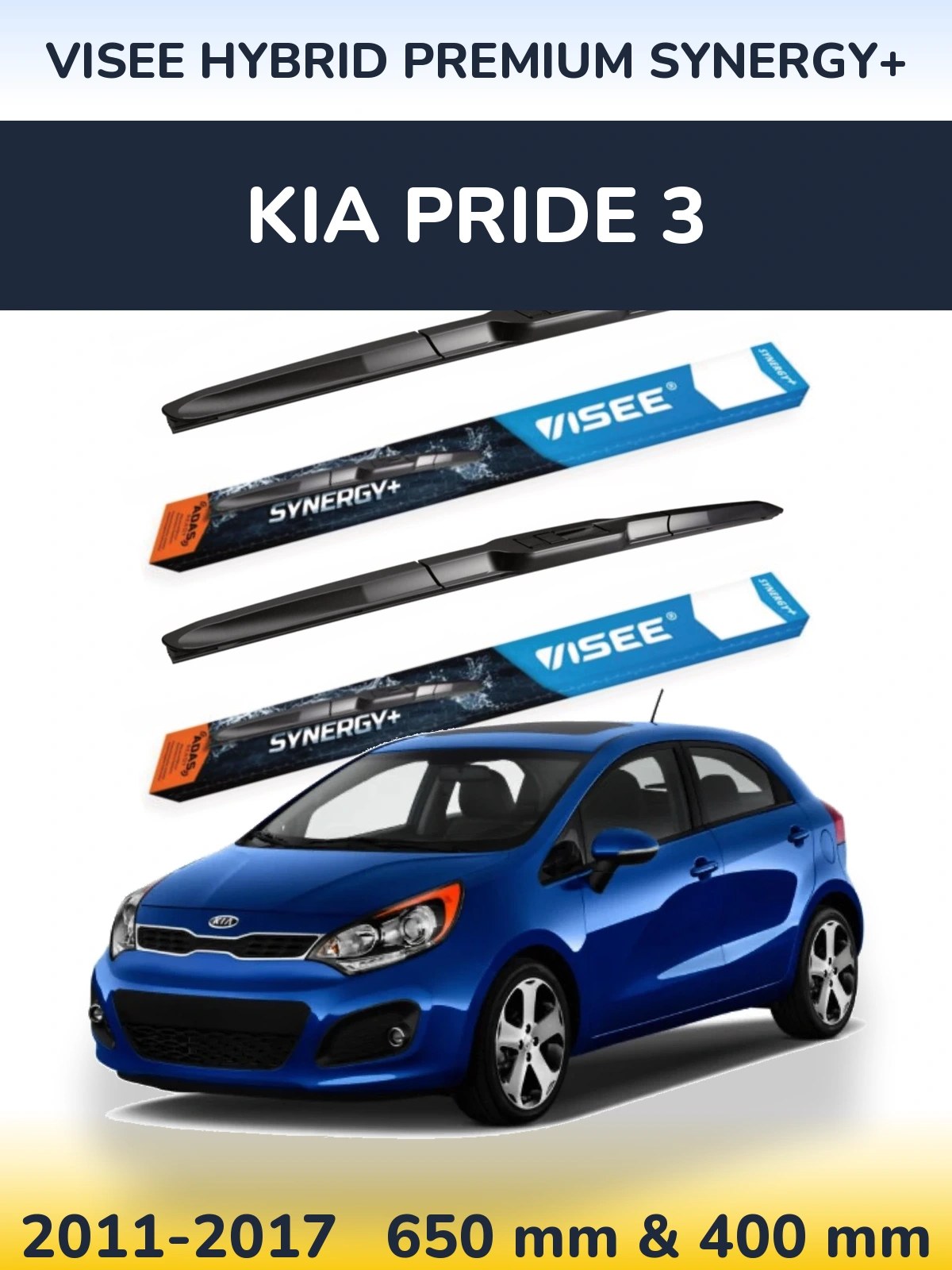 Komplet przednich wycieraczek VISEE HYBRID PREMIUM SYNERGY+ 650 & 400 mm do KIA Pride 3 2011-2017