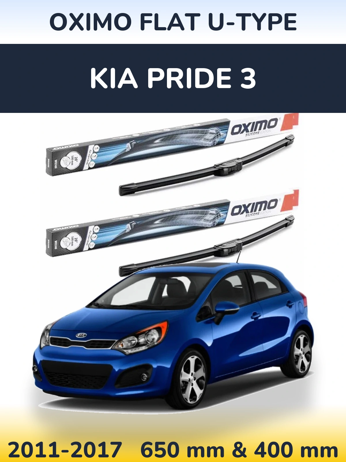 Front wiper blade set Oximo Flat U-type 650 & 400 мм for KIA Pride 3 2011-2017