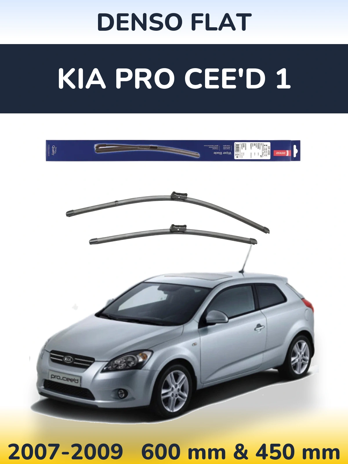 Front wiper blade set Denso Flat 600 & 450 мм for KIA Pro Cee'd 1 2007-2009