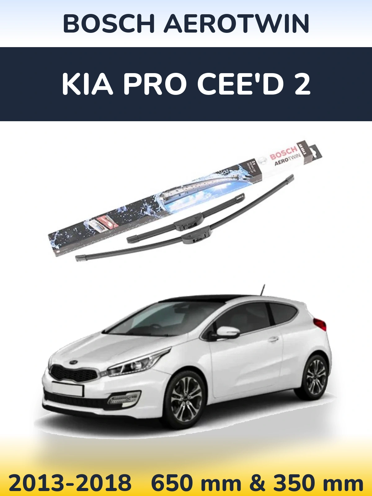 Front wiper blade set BOSCH AeroTwin 650 & 350 mm for KIA Pro Cee'd 2 2013-2018