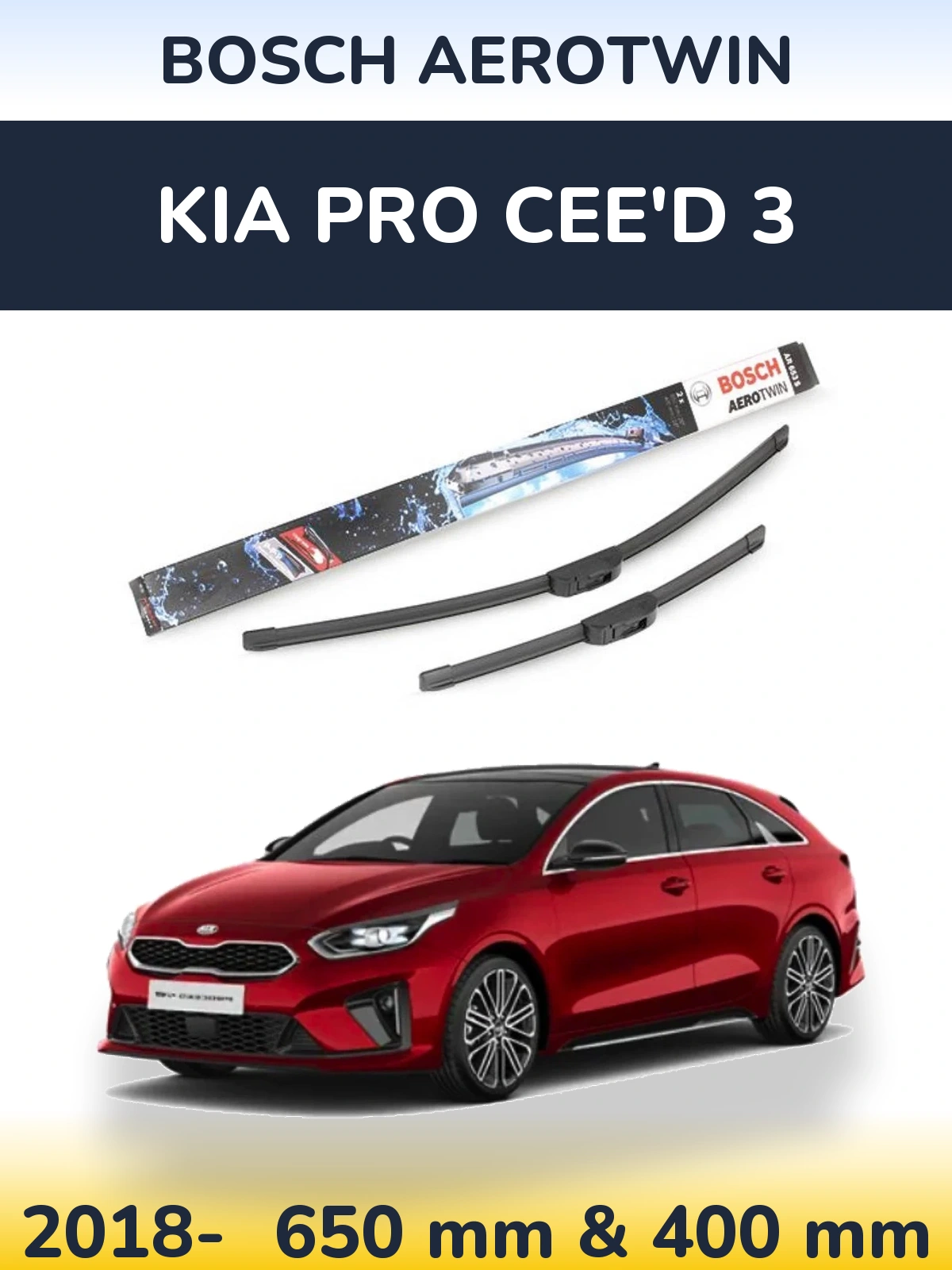 Front wiper blade set BOSCH AeroTwin 650 & 400 мм for KIA Pro Cee'd 3 2018-2026