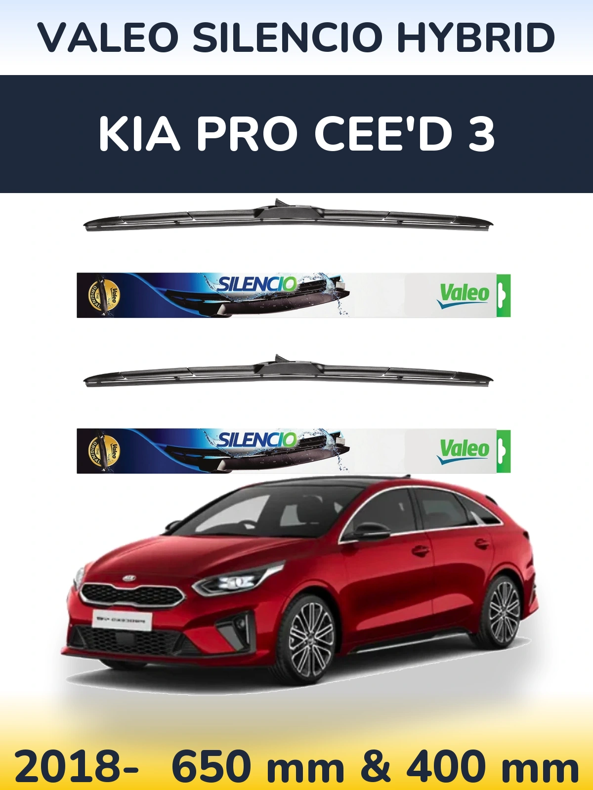 Комплект передніх щіток Valeo Silencio Hybrid 650 & 400 мм для KIA Pro Cee'd 3 2018-2026