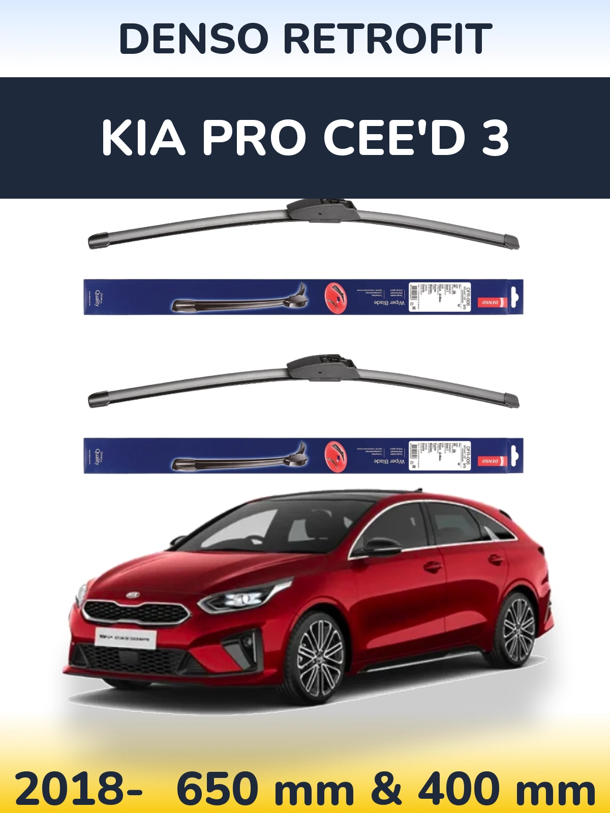 Front wiper blade set Denso Retrofit 650 & 400 мм for KIA Pro Cee'd 3 2018-2026