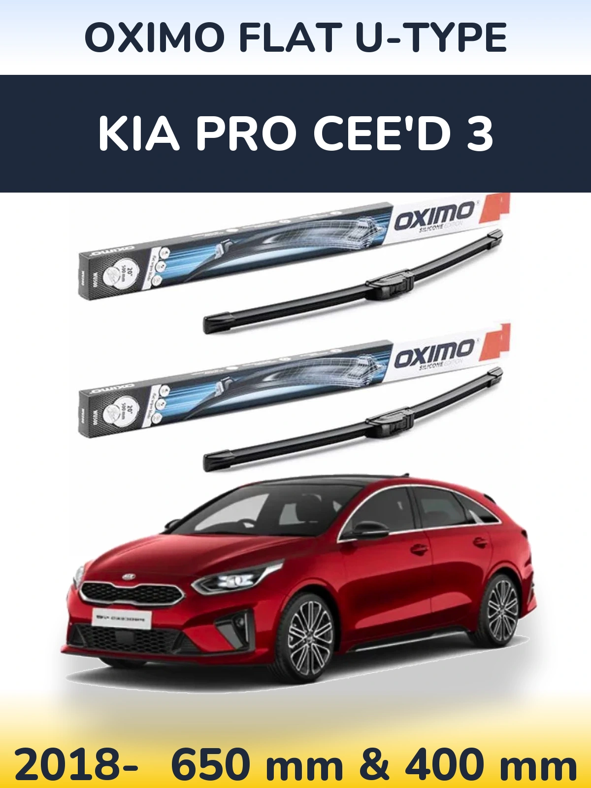 Front wiper blade set Oximo Flat U-type 650 & 400 мм for KIA Pro Cee'd 3 2018-2026