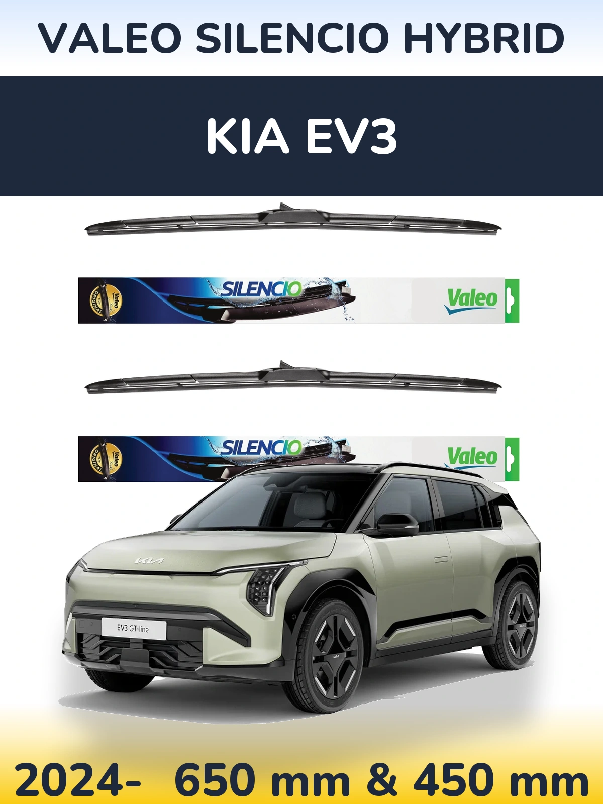 Комплект передних дворников Valeo Silencio Hybrid 650 & 450 мм для KIA EV3 2024-2026