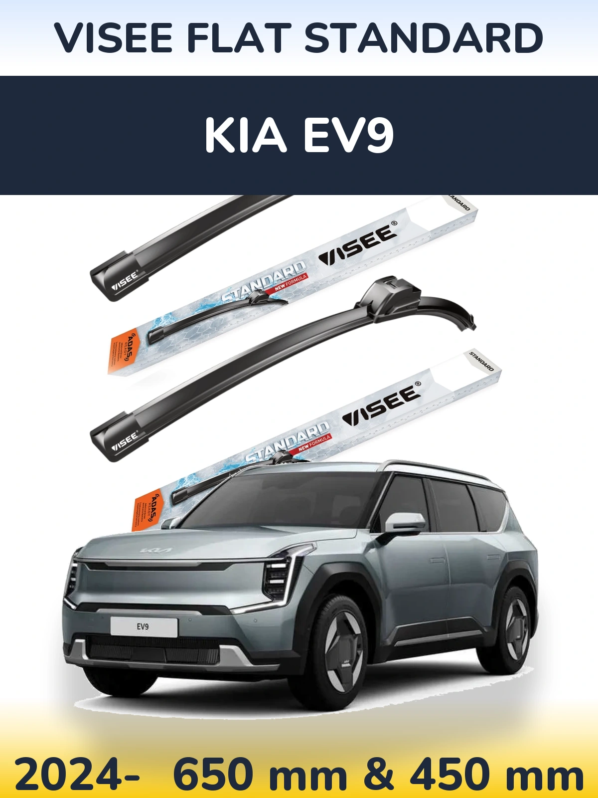 Komplet przednich wycieraczek VISEE FLAT STANDARD 650 & 450 mm do KIA EV9 2024-2026