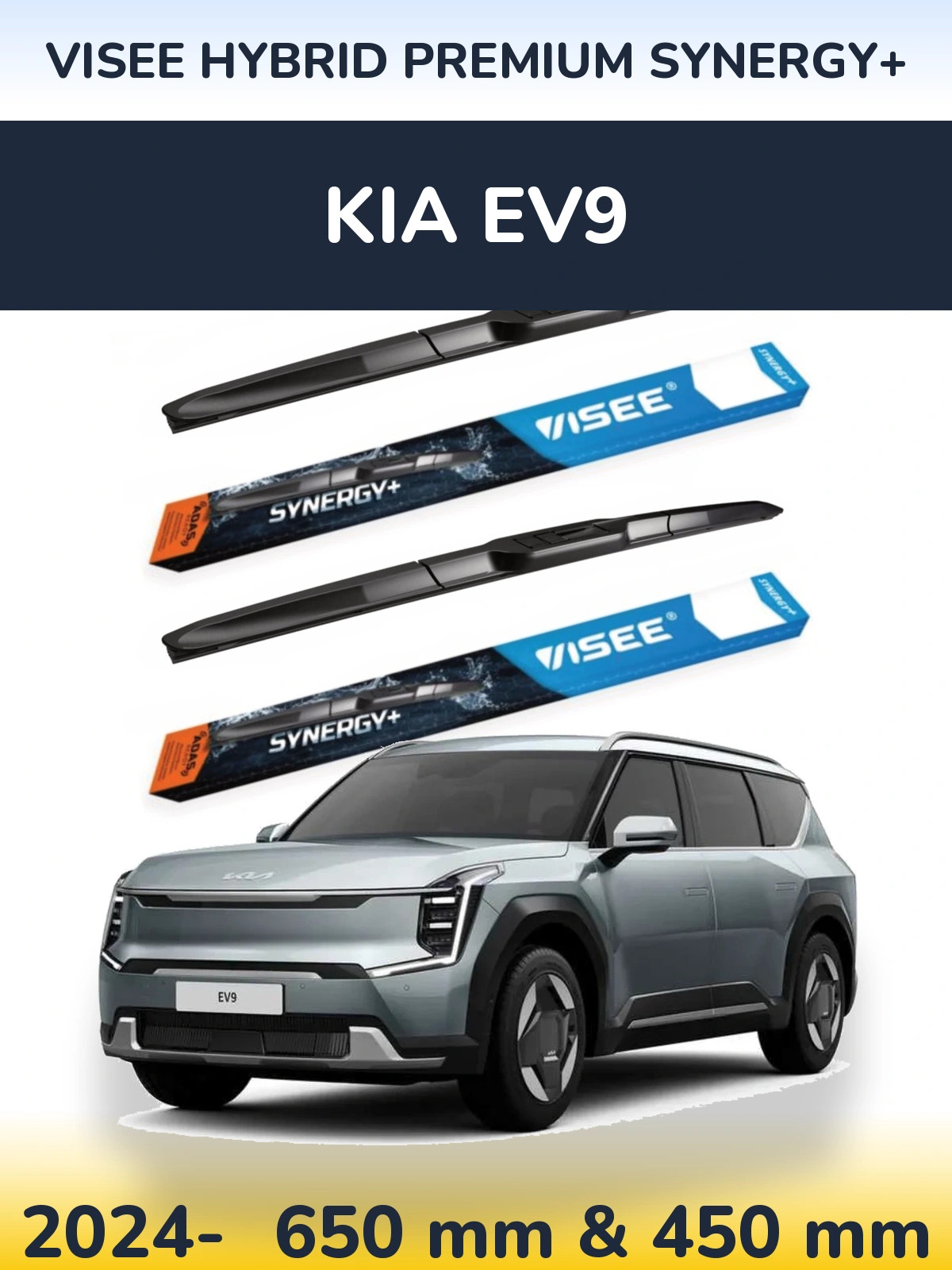 Комплект передніх щіток VISEE HYBRID PREMIUM SYNERGY+ 650 & 450 мм для KIA EV9 2024-2026