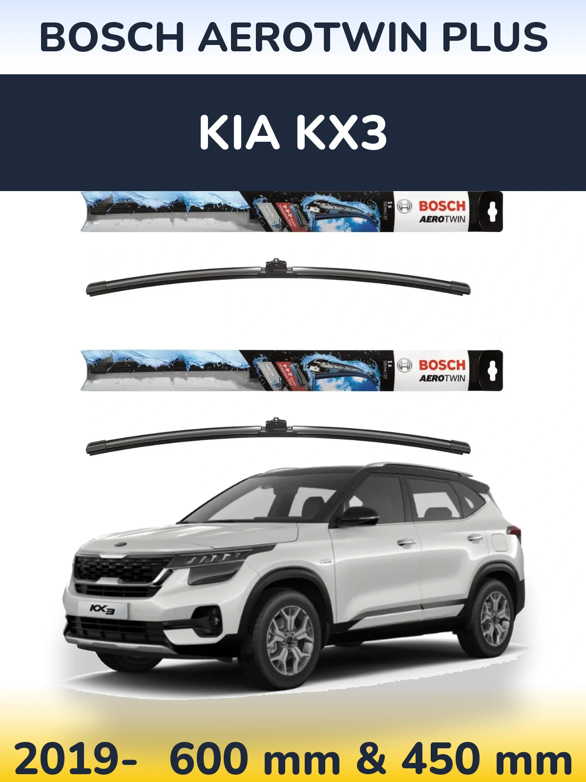 Front wiper blade set BOSCH AeroTwin Plus 600 & 450 мм for KIA KX3 2019-2026
