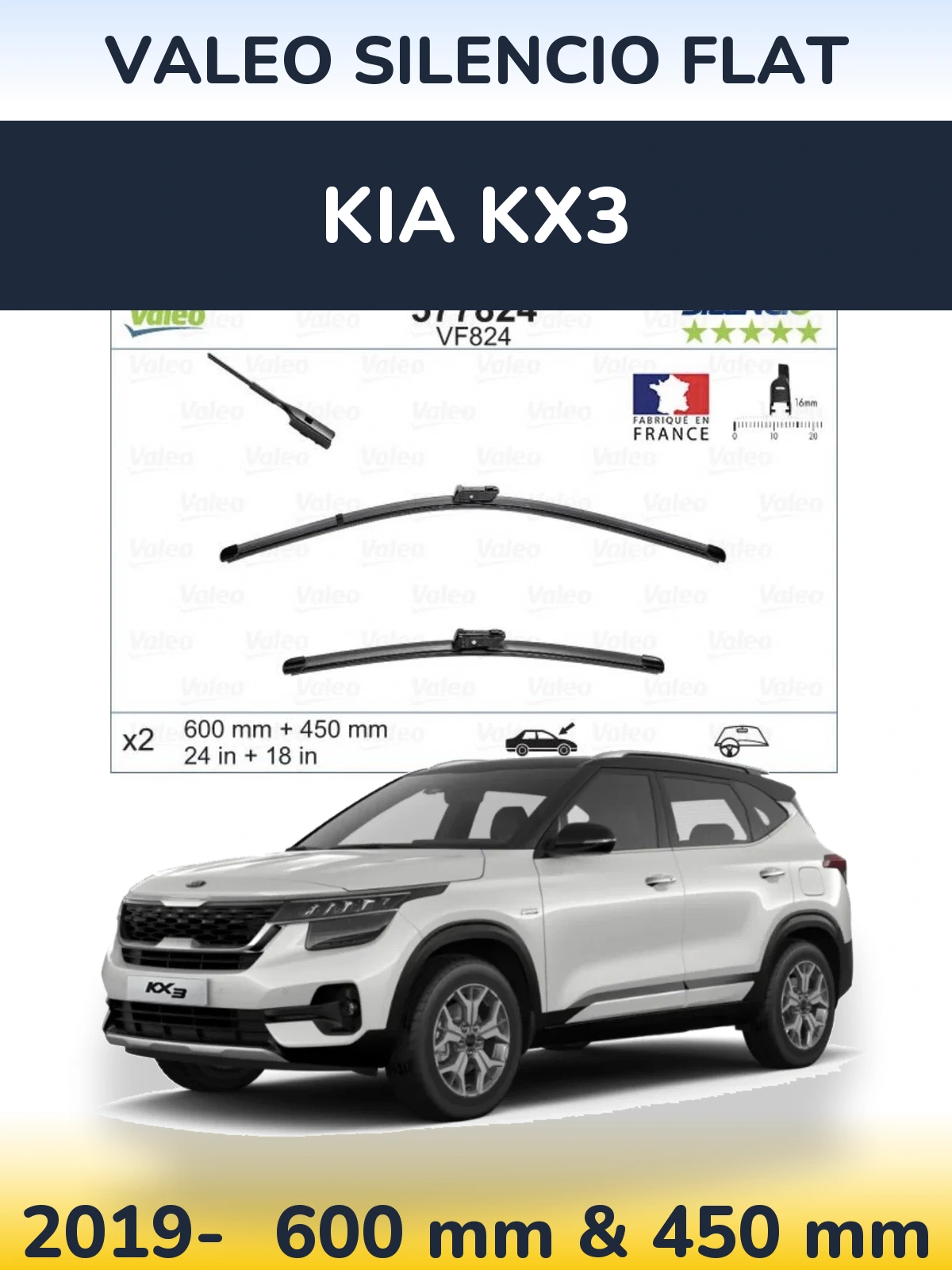 Komplet przednich wycieraczek Valeo Silencio Flat 600 & 450 mm do KIA KX3 2019-2026