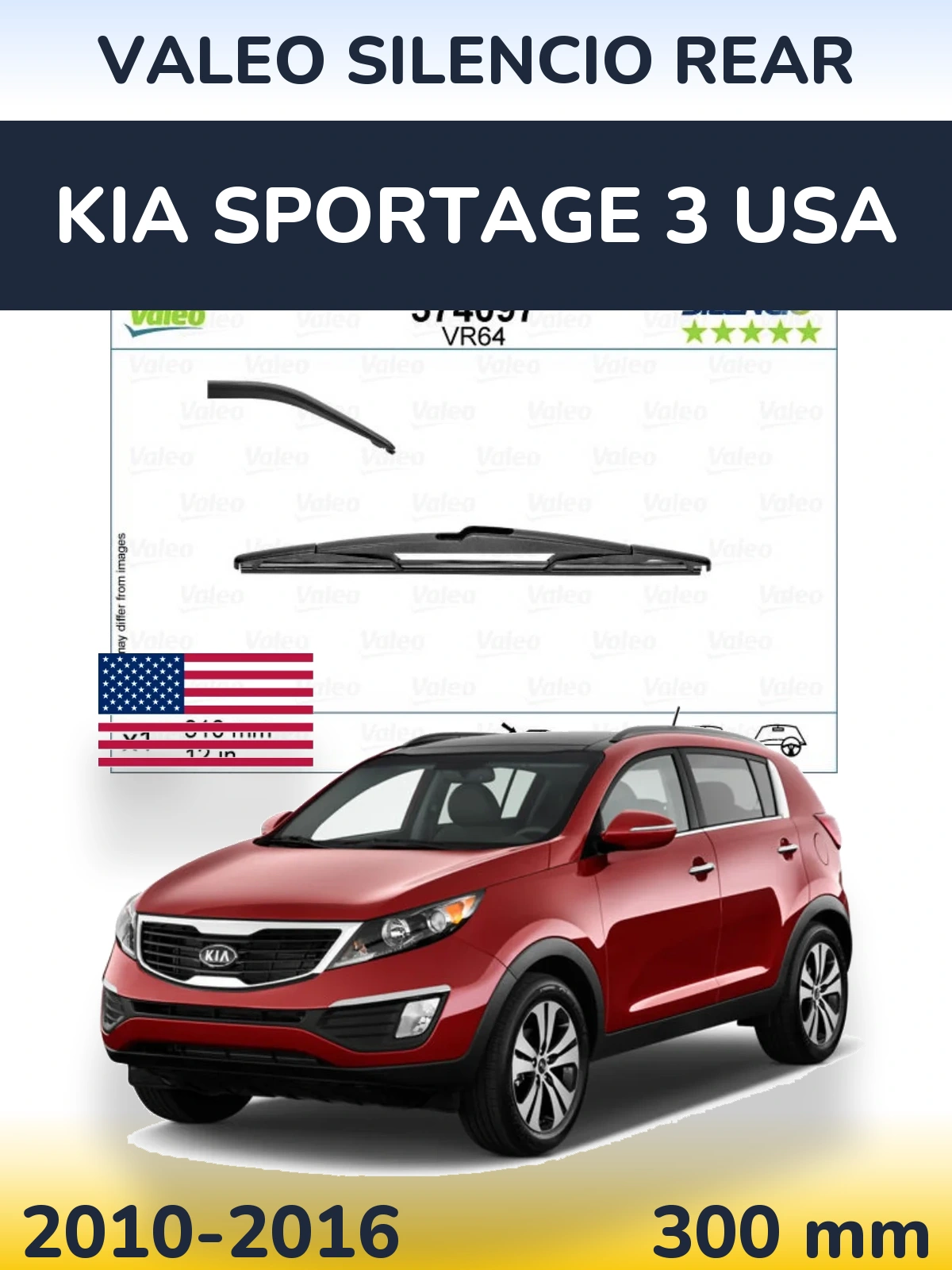 Rear wiper blade Valeo Silencio Rear 310 mm for KIA Sportage 3 USA 2010-2016