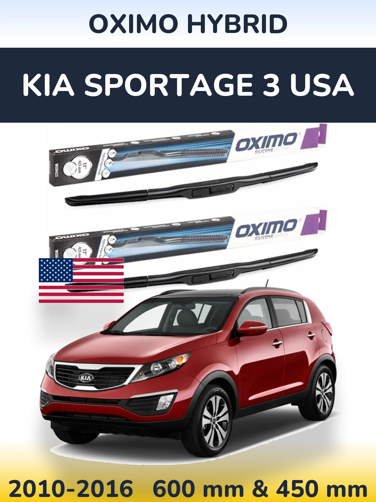 Front wiper blade set Oximo Hybrid 600 & 450 mm for KIA Sportage 3 USA 2010-2016