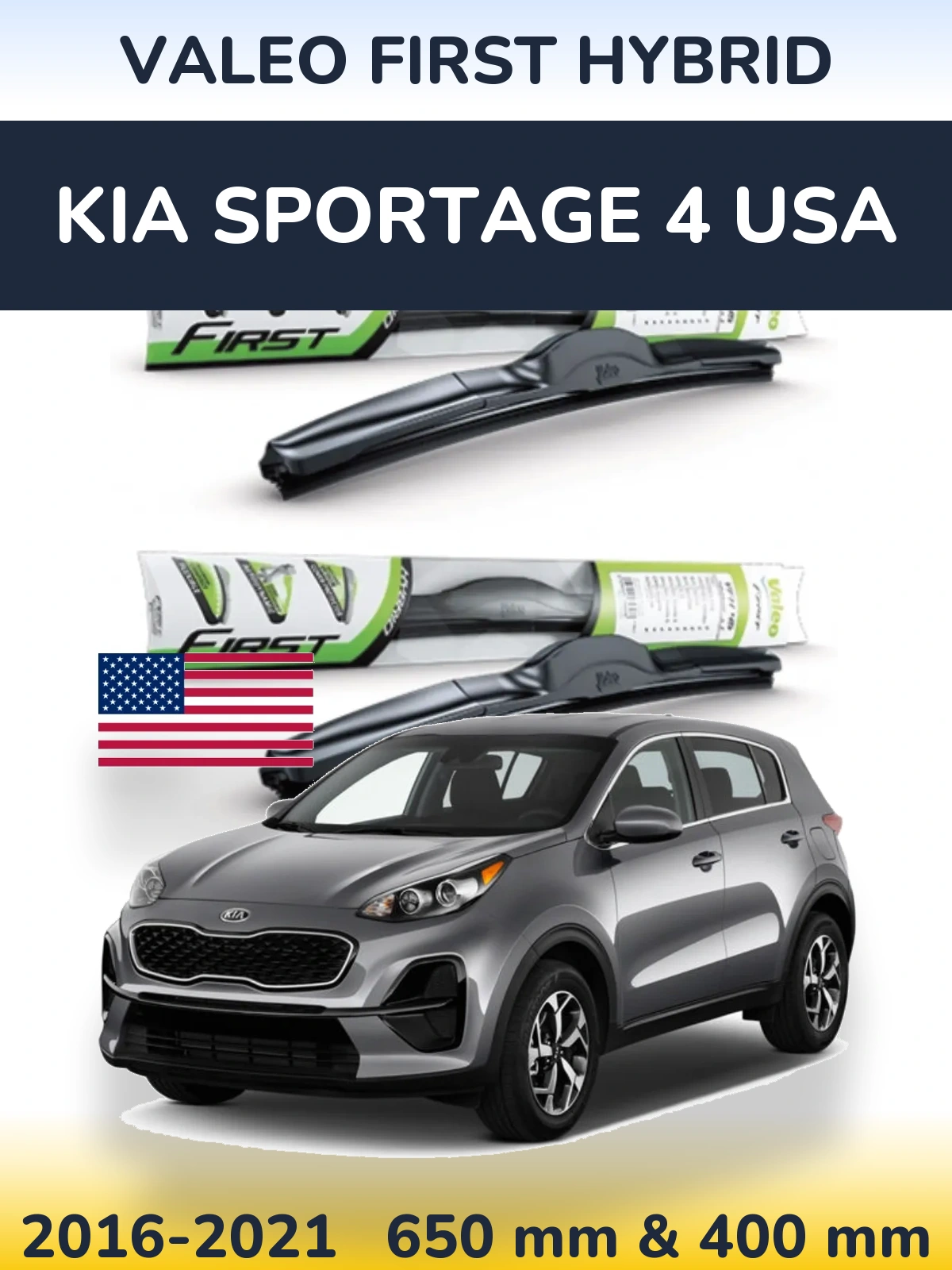 Комплект передних дворников Valeo First Hybrid 650 & 400 мм для KIA Sportage 4 USA 2016-2021