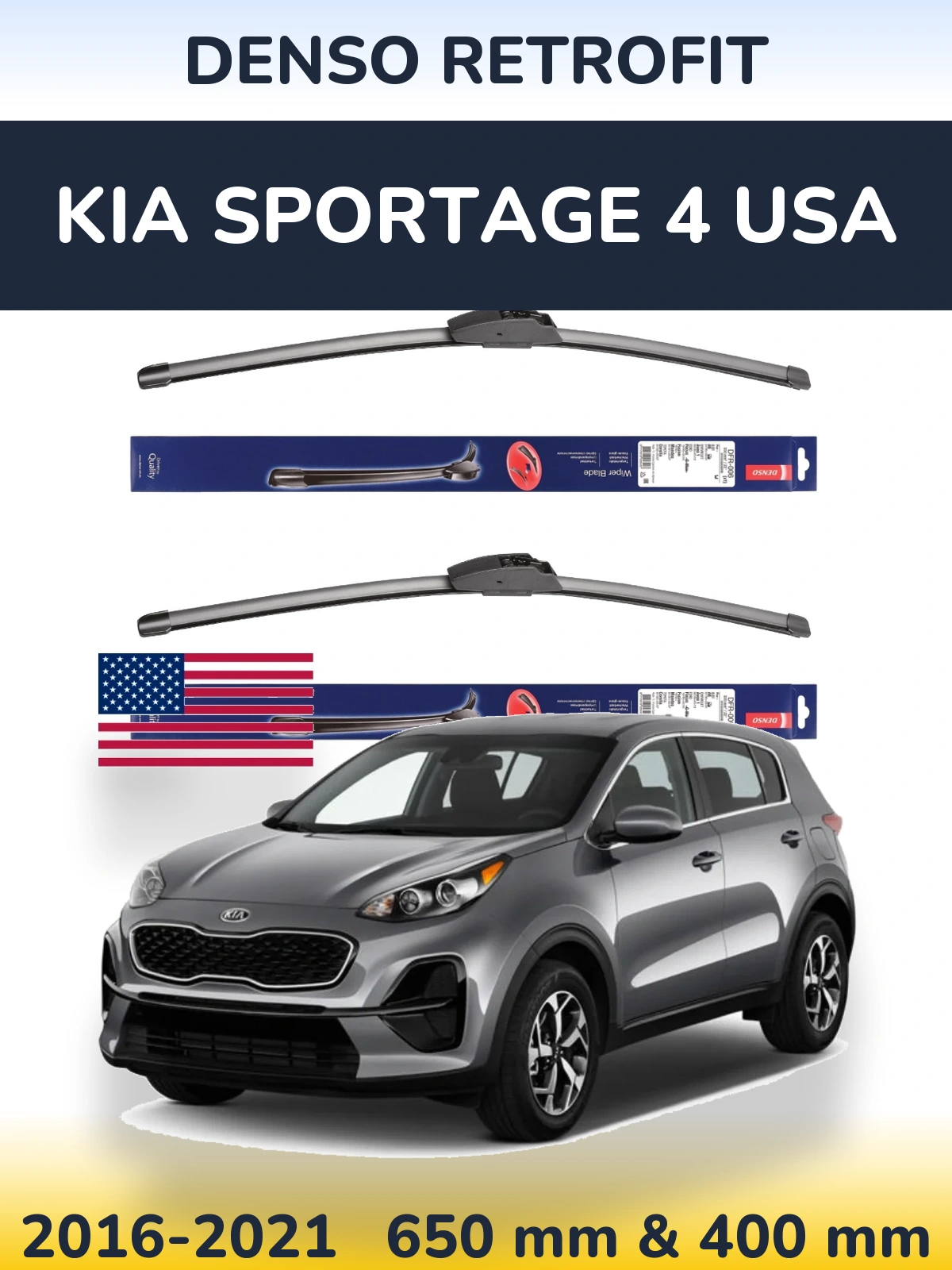 Комплект передніх щіток Denso Retrofit 650 & 400 мм для KIA Sportage 4 USA 2016-2021
