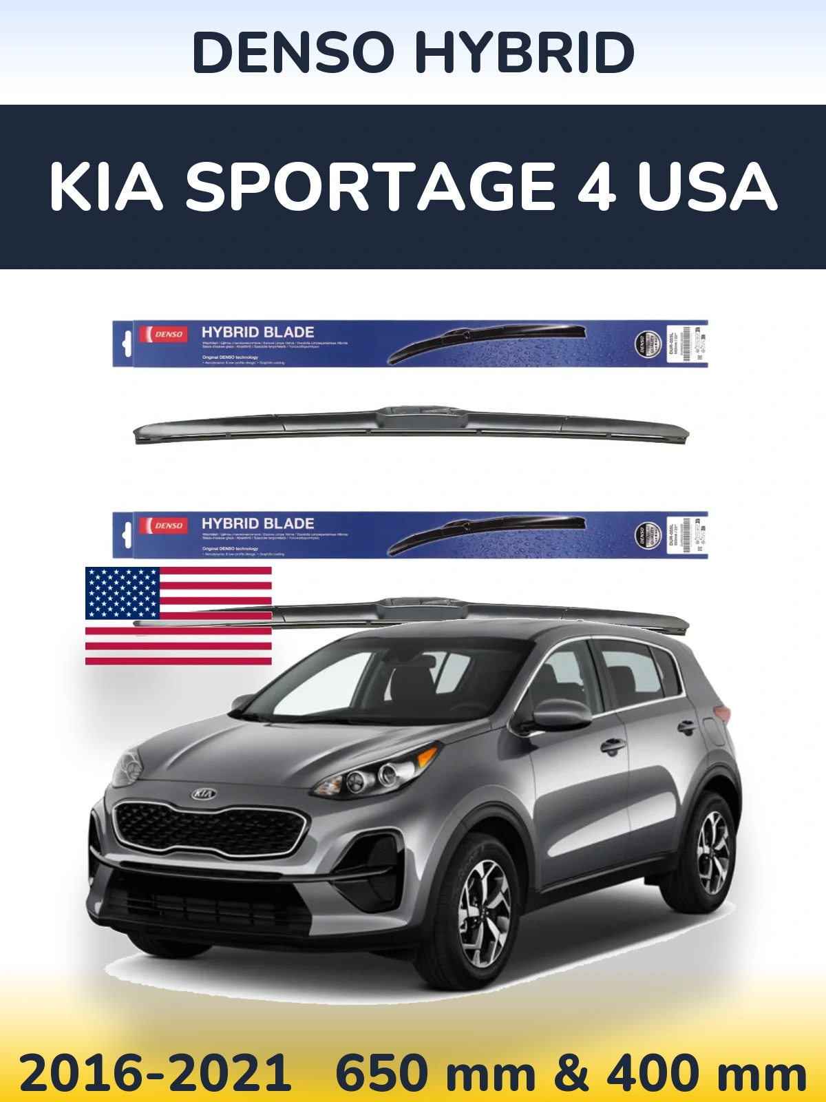 Комплект передніх щіток Denso Hybrid 650 & 400 мм для KIA Sportage 4 USA 2016-2021