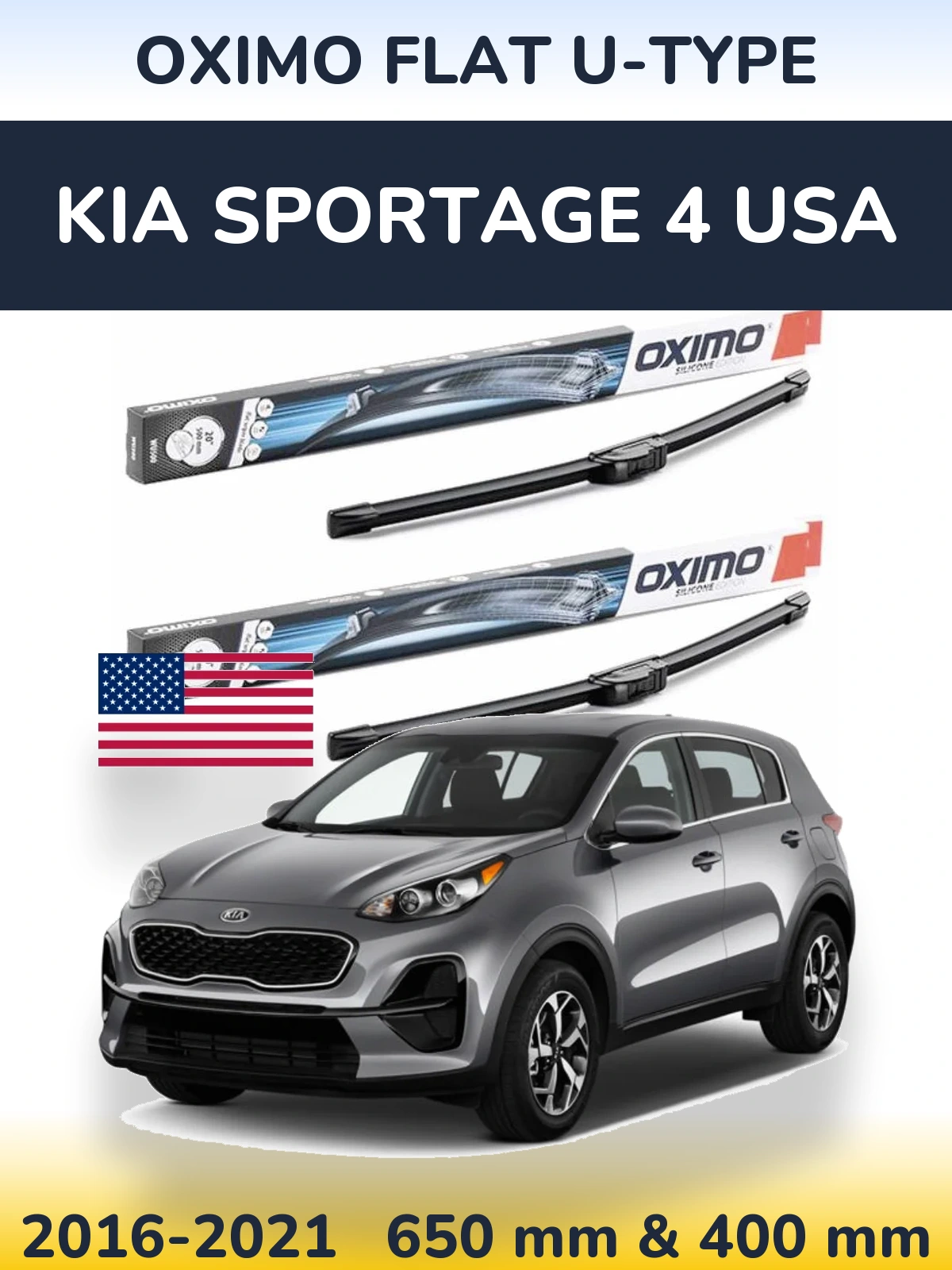 Комплект передних дворников Oximo Flat U-type 650 & 400 мм для KIA Sportage 4 USA 2016-2021