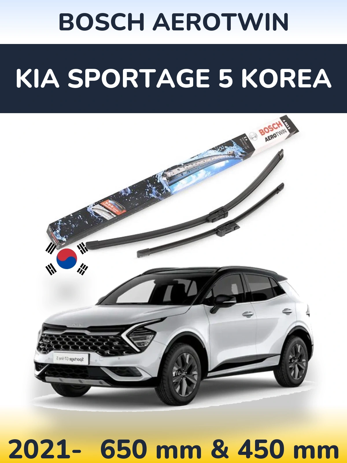 Front wiper blade set BOSCH AeroTwin 650 & 450 мм for KIA Sportage 5 Korea 2021-2026
