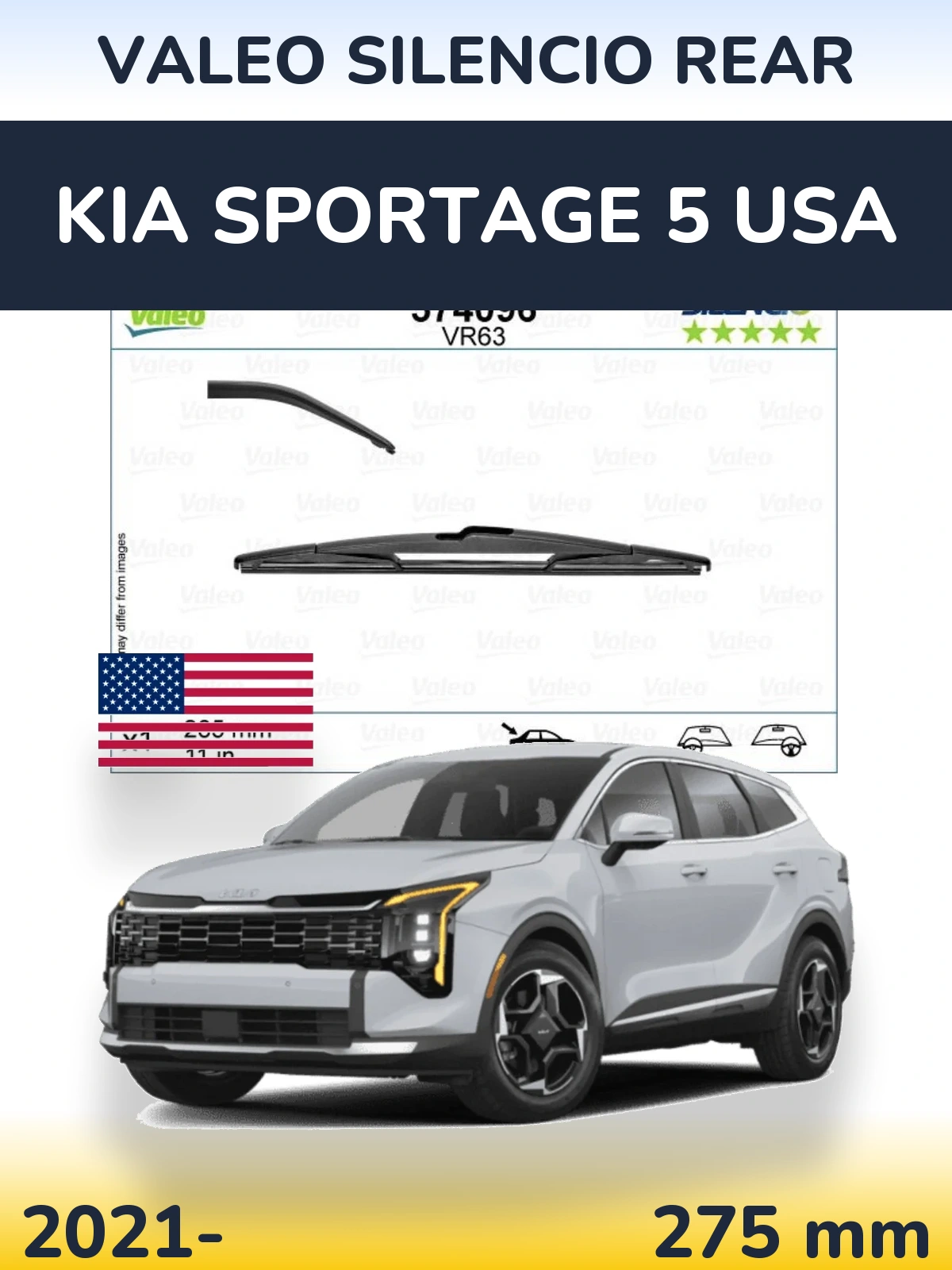 Rear wiper blade Valeo Silencio Rear 285 mm for KIA Sportage 5 USA 2021-2026