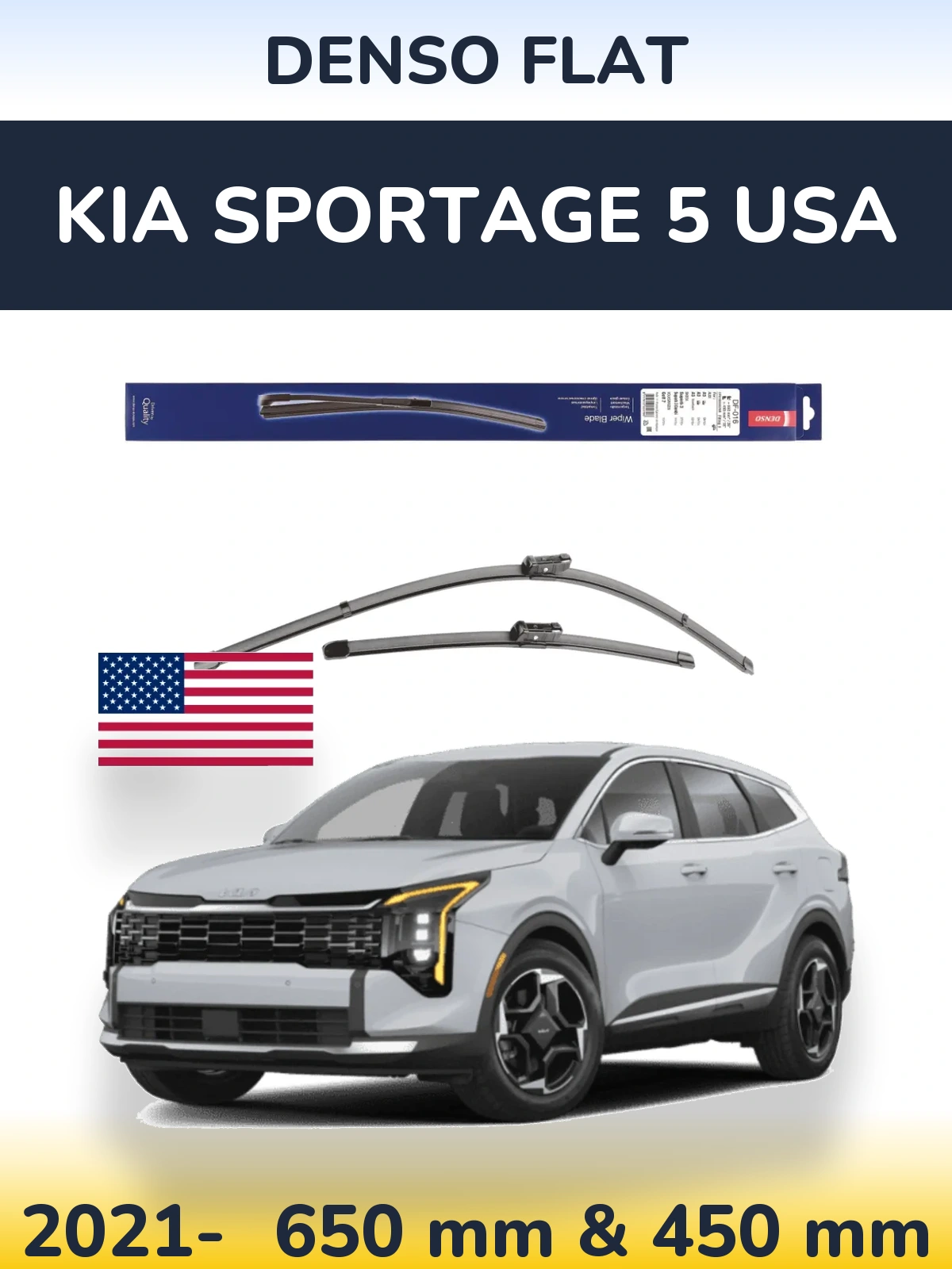 Front wiper blade set Denso Flat 650 & 450 мм for KIA Sportage 5 USA 2021-2026