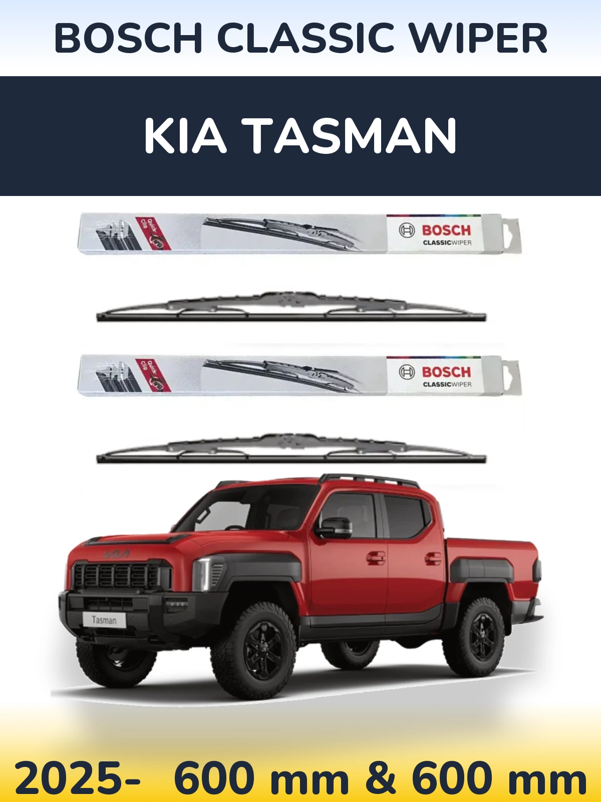 Комплект передних дворников BOSCH Classic Wiper 600 & 600 мм для KIA Tasman 2025-2026