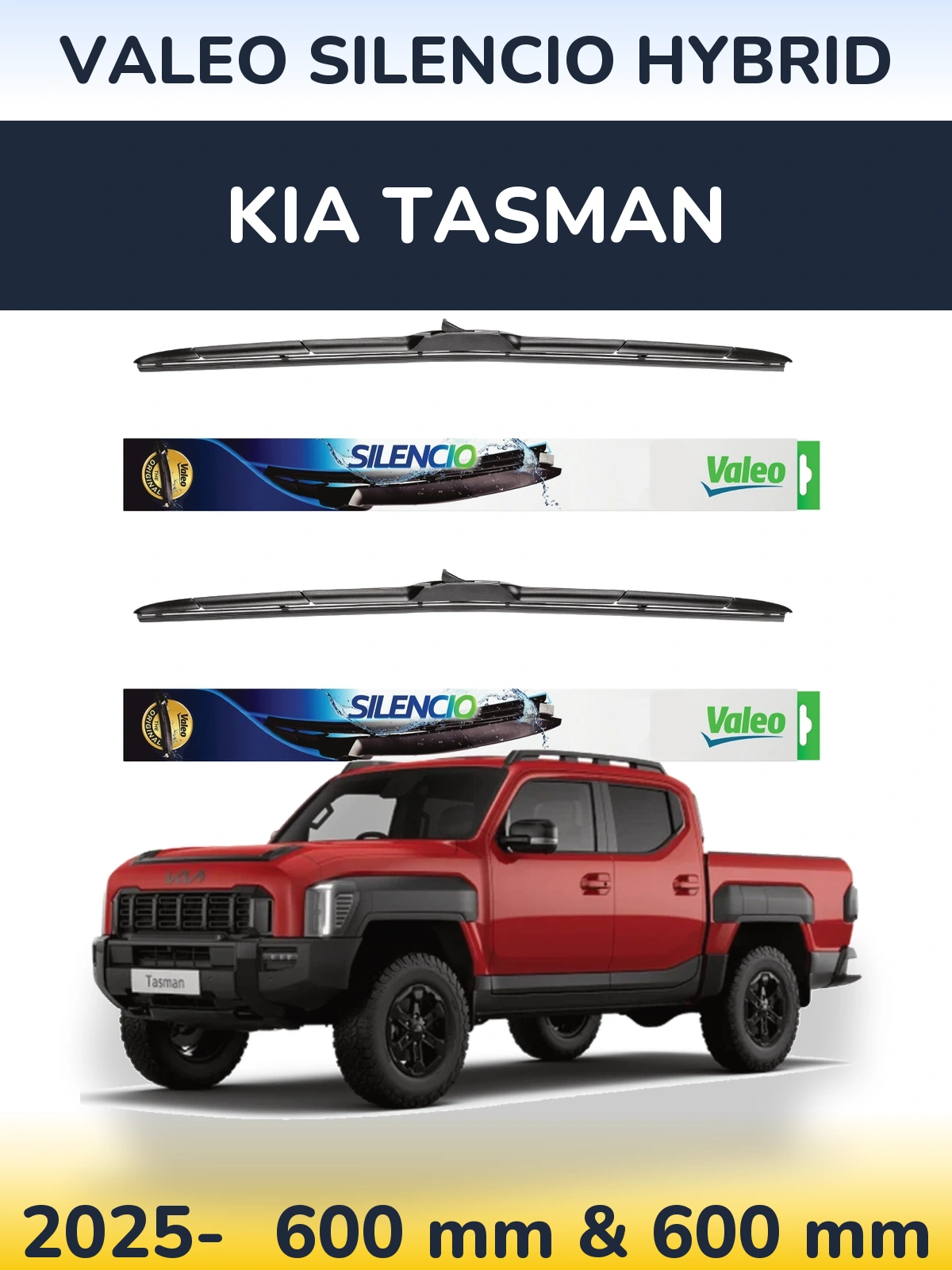 Front wiper blade set Valeo Silencio Hybrid 600 & 600 mm for KIA Tasman 2025-2026