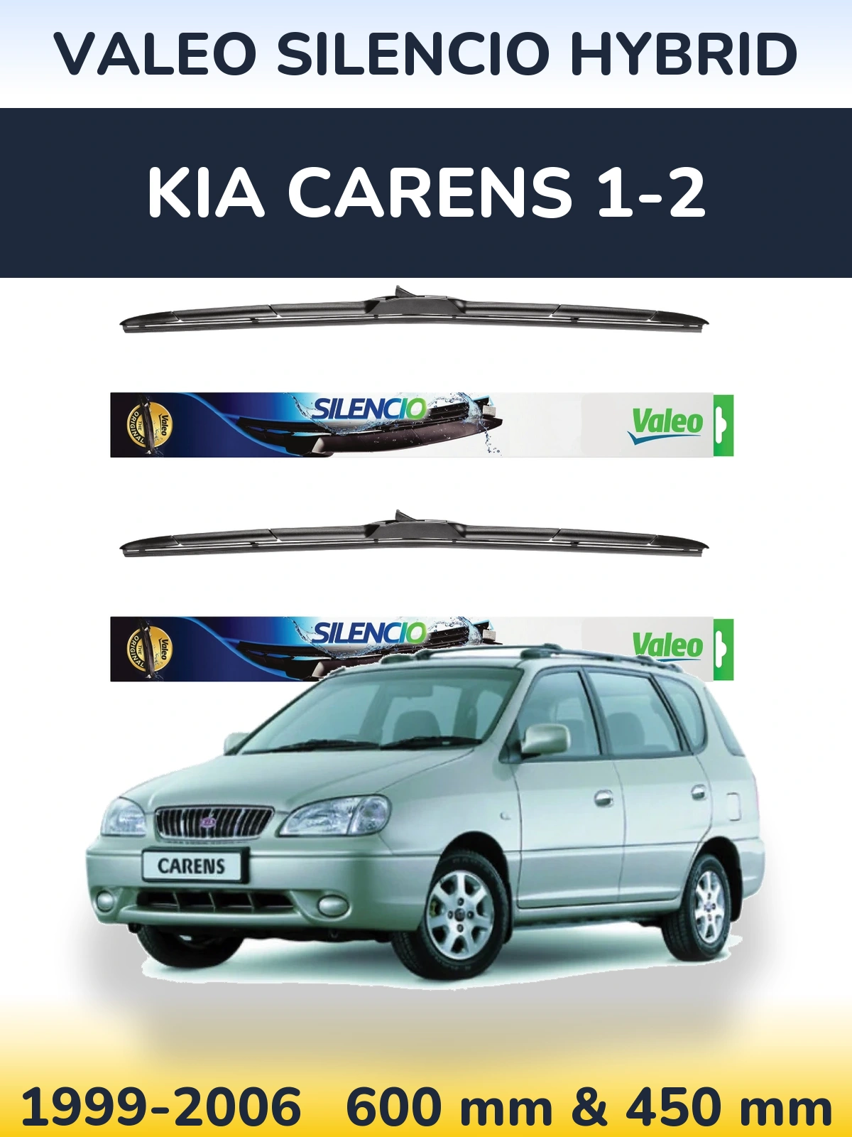 Front wiper blade set Valeo Silencio Hybrid 600 & 450 мм for KIA Carens 1-2 1999-2006