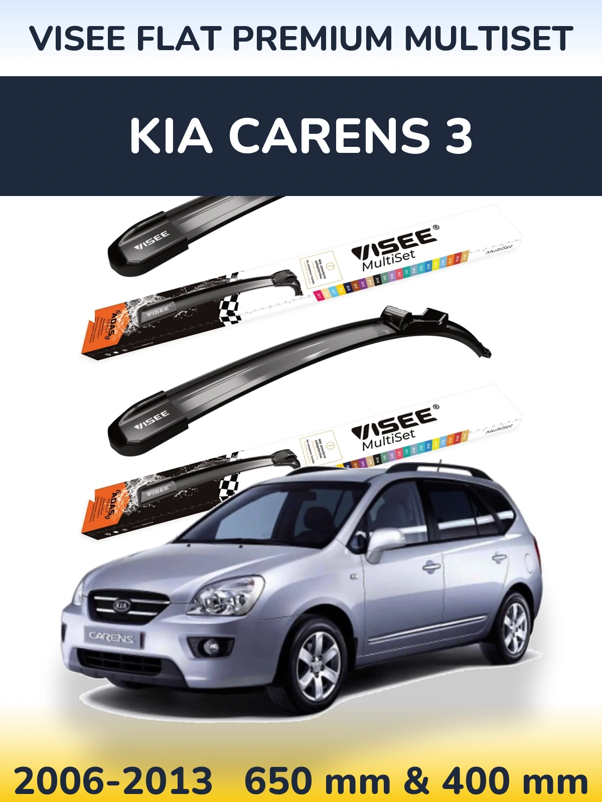 Front wiper blade set VISEE FLAT PREMIUM MultiSet 650 & 400 mm for KIA Carens 3 2006-2013