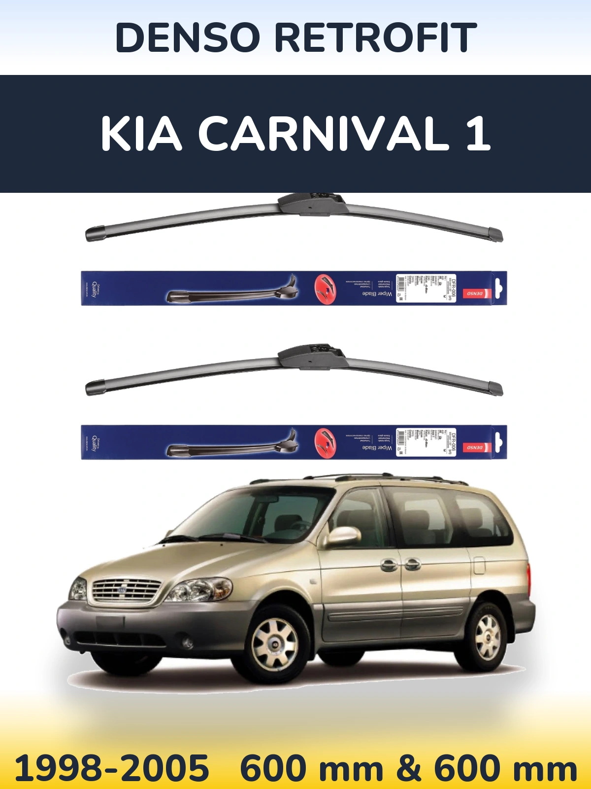 Front wiper blade set Denso Retrofit 600 & 600 мм for KIA Carnival 1 1998-2005