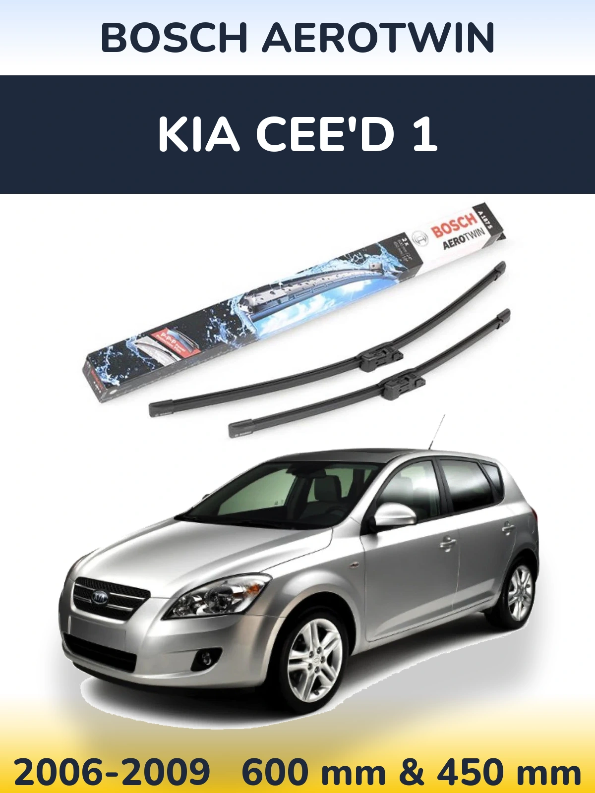 Front wiper blade set BOSCH AeroTwin 600 & 450 мм for KIA Cee'd 1 2006-2009