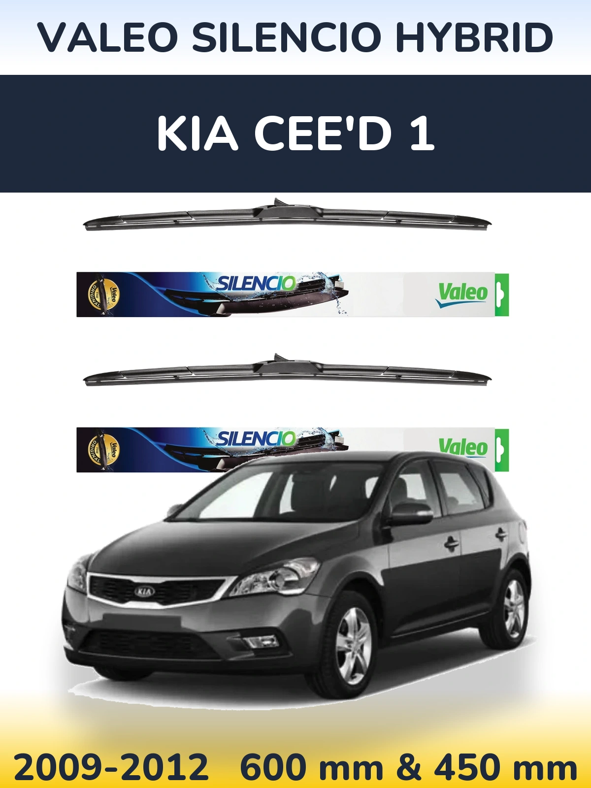 Front wiper blade set Valeo Silencio Hybrid 600 & 450 мм for KIA Cee'd 1 2009-2012