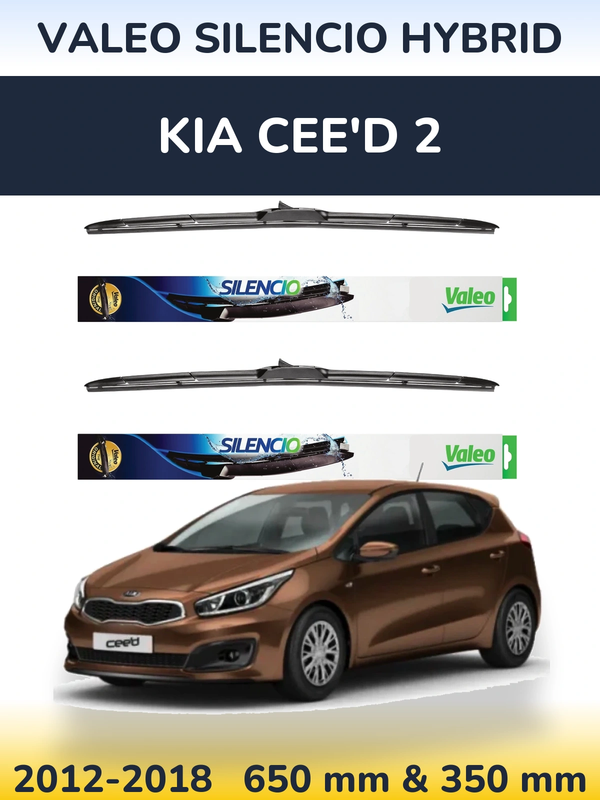 Front wiper blade set Valeo Silencio Hybrid 650 & 350 mm for KIA Cee'd 2 2012-2018