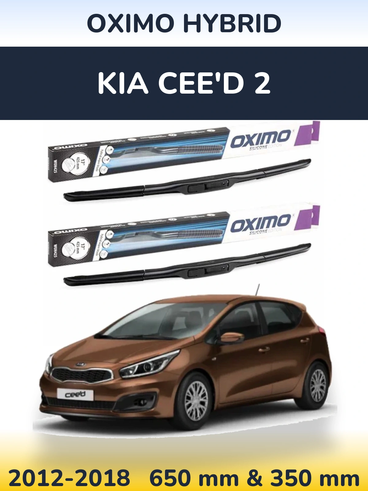 Front wiper blade set Oximo Hybrid 650 & 350 mm for KIA Cee'd 2 2012-2018