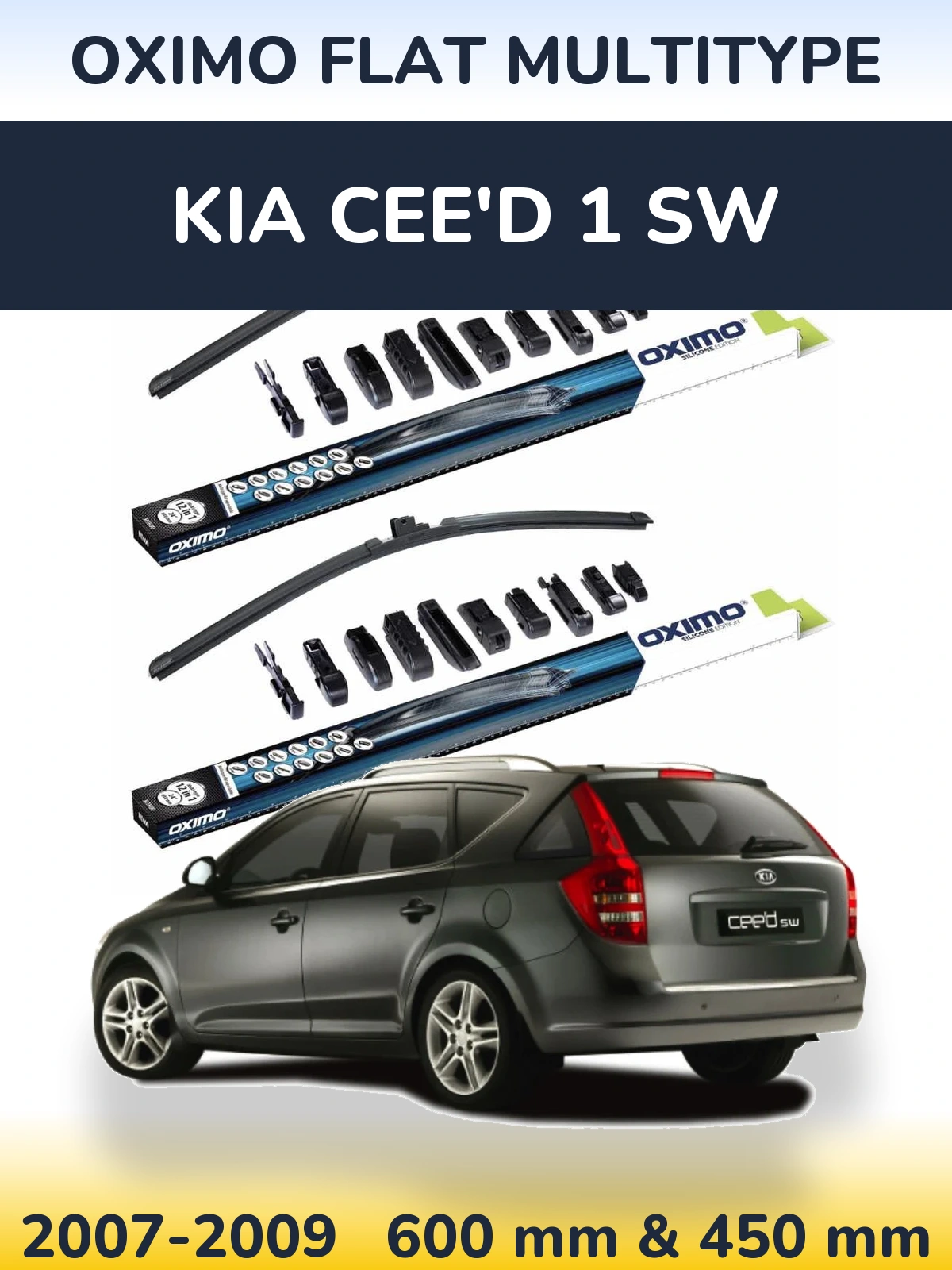 Комплект передних дворников Oximo Flat MultiТипe 600 & 450 мм для KIA Cee'd 1 SW 2007-2009