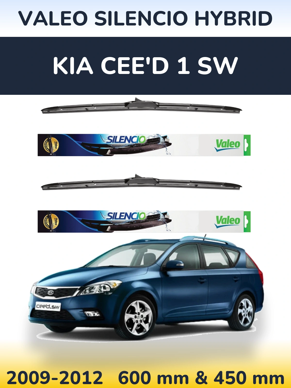 Komplet przednich wycieraczek Valeo Silencio Hybrid 600 & 450 mm do KIA Cee'd 1 SW 2009-2012