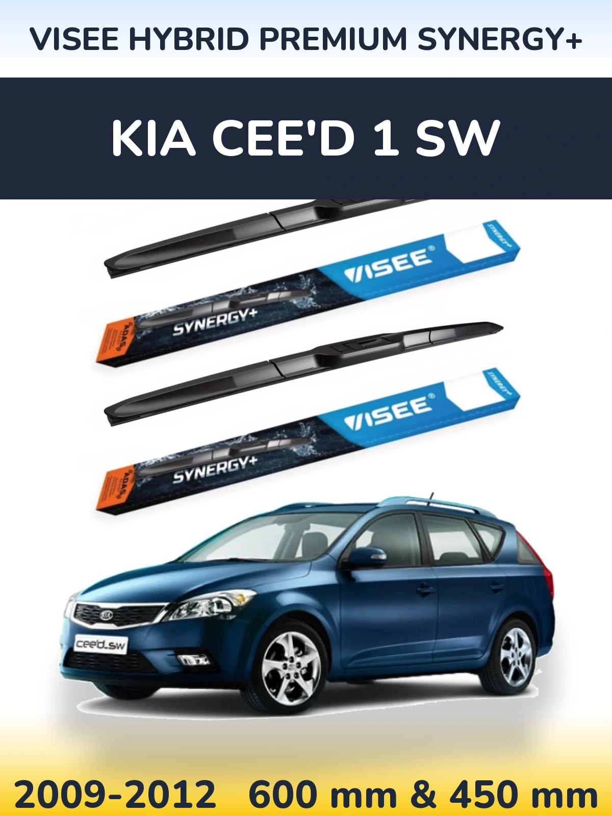 Front wiper blade set VISEE HYBRID PREMIUM SYNERGY+ 600 & 450 мм for KIA Cee'd 1 SW 2009-2012