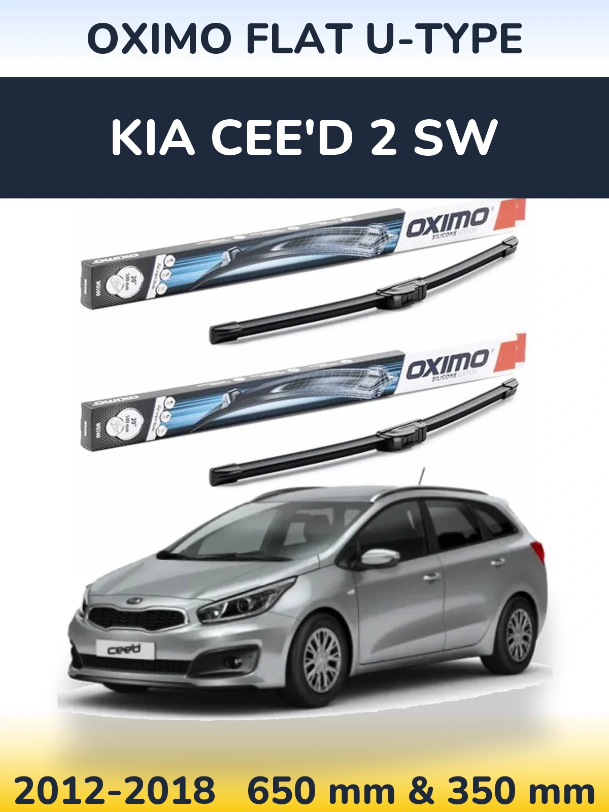 Komplet przednich wycieraczek Oximo Flat U-type 650 & 350 mm do KIA Cee'd 2 SW 2012-2018