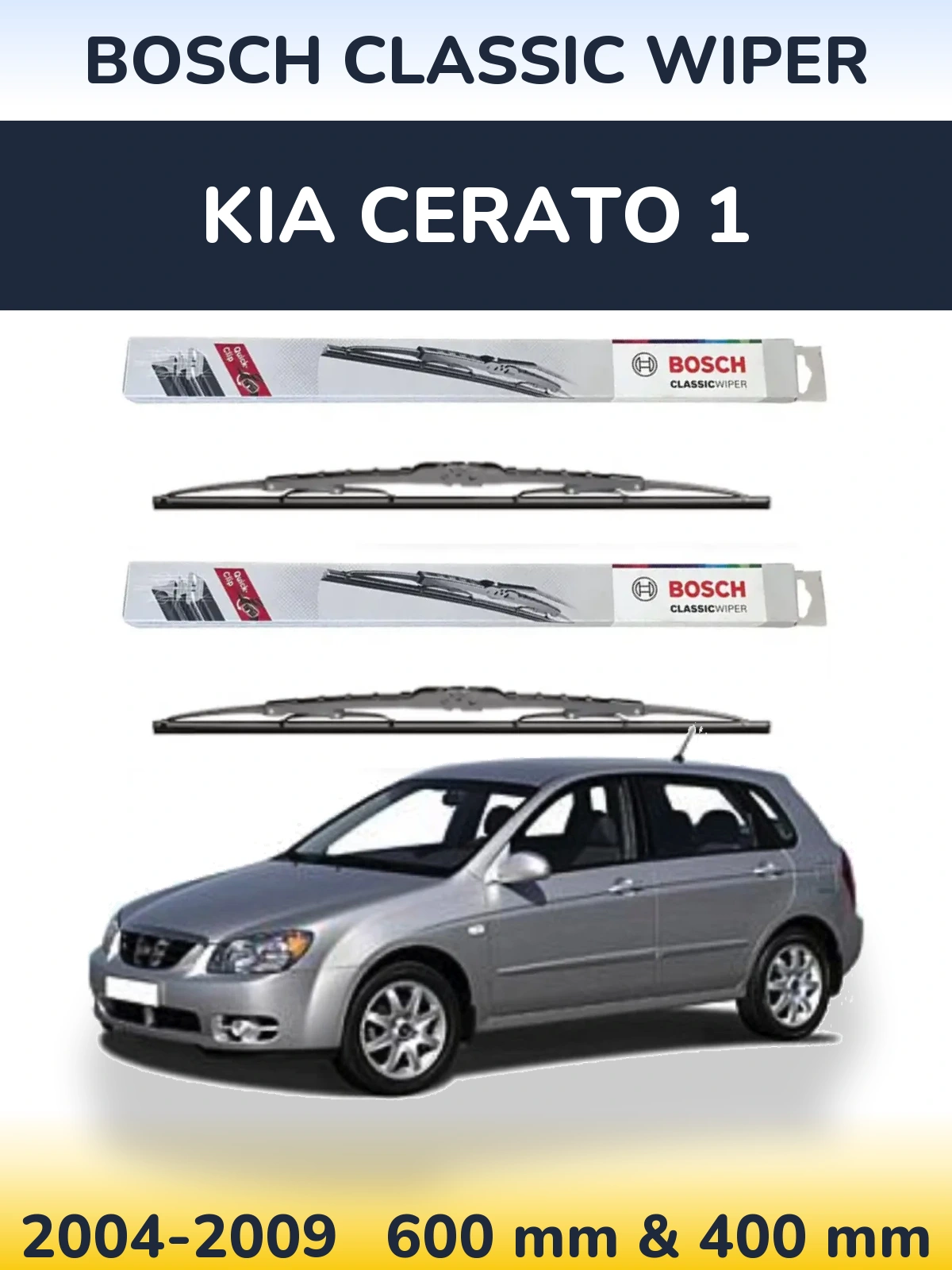 Front wiper blade set BOSCH Classic Wiper 600 & 400 мм for KIA Cerato 1 2004-2009