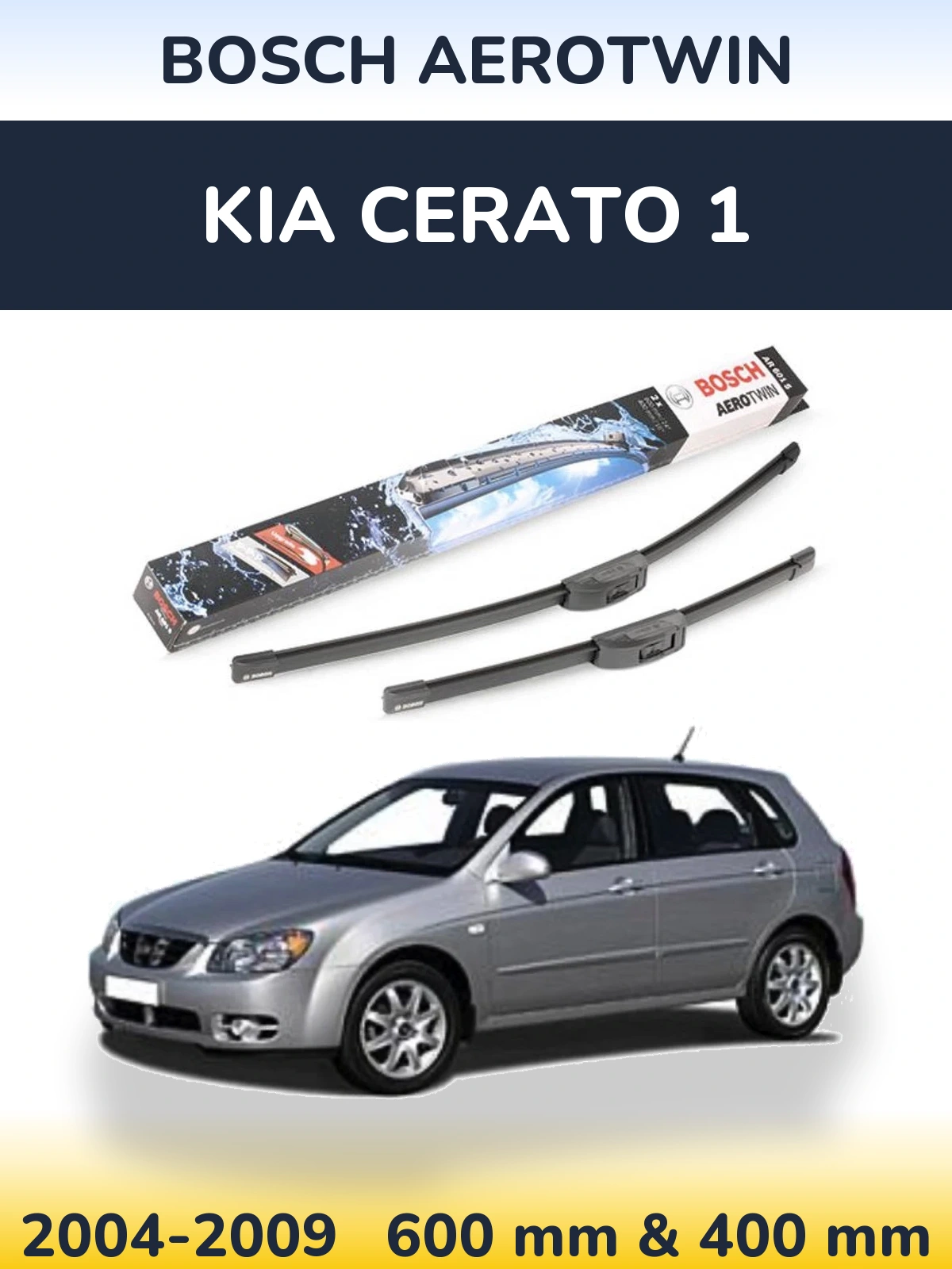 Front wiper blade set BOSCH AeroTwin 600 & 400 мм for KIA Cerato 1 2004-2009