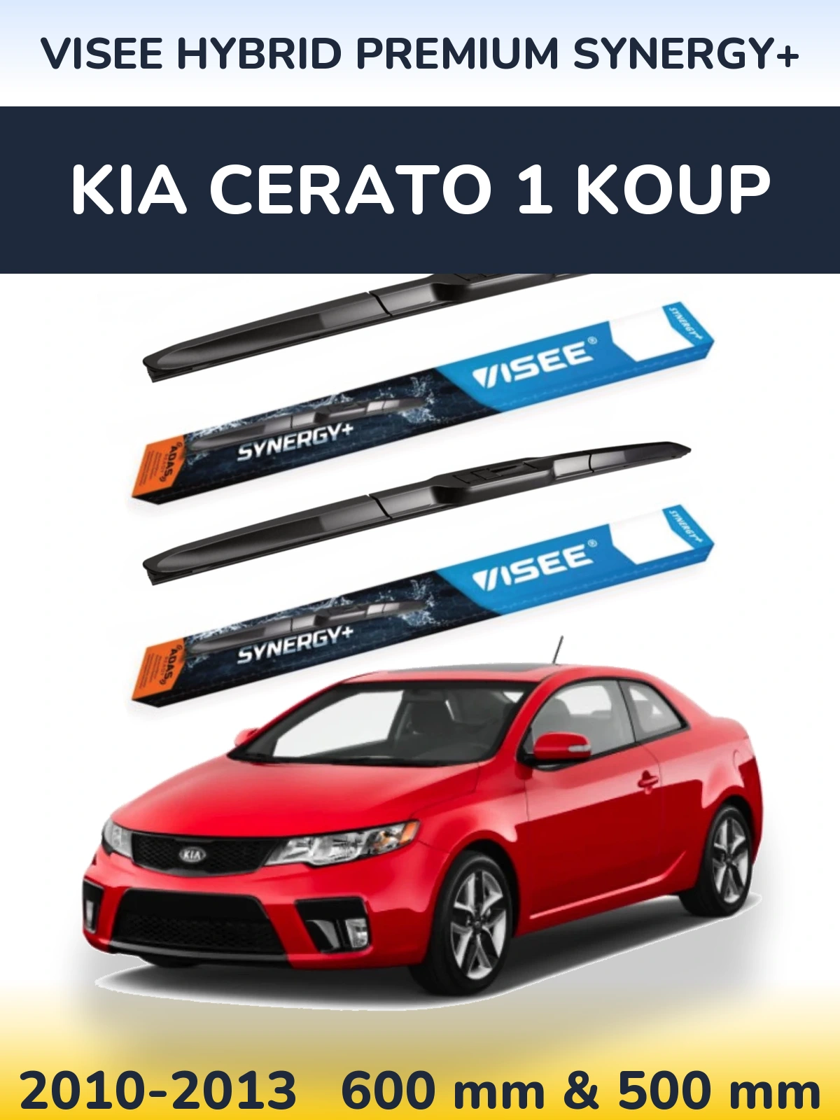 Front wiper blade set VISEE HYBRID PREMIUM SYNERGY+ 600 & 500 мм for KIA Cerato 1 Koup 2010-2013