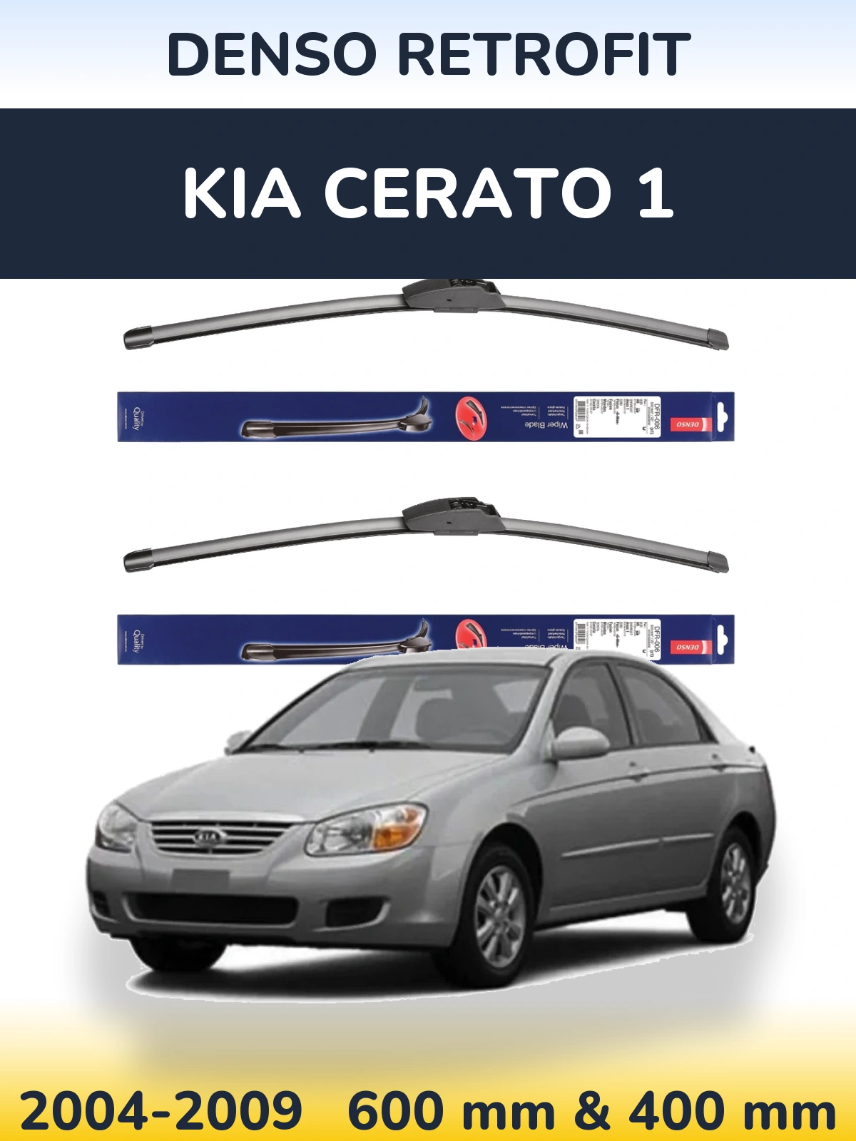 Komplet przednich wycieraczek Denso Retrofit 600 & 400 mm do KIA Cerato 1 2004-2009