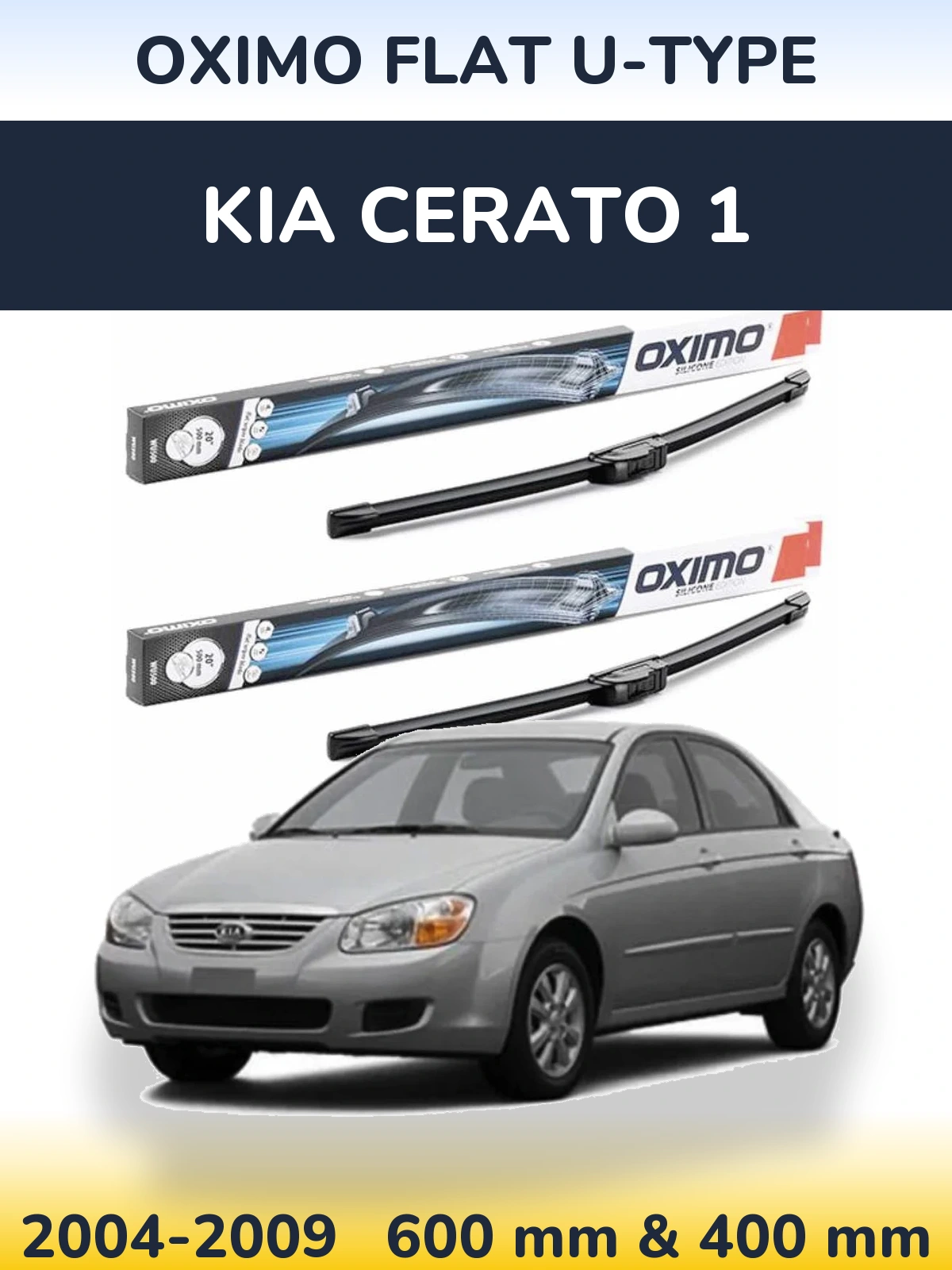 Front wiper blade set Oximo Flat U-type 600 & 400 мм for KIA Cerato 1 2004-2009